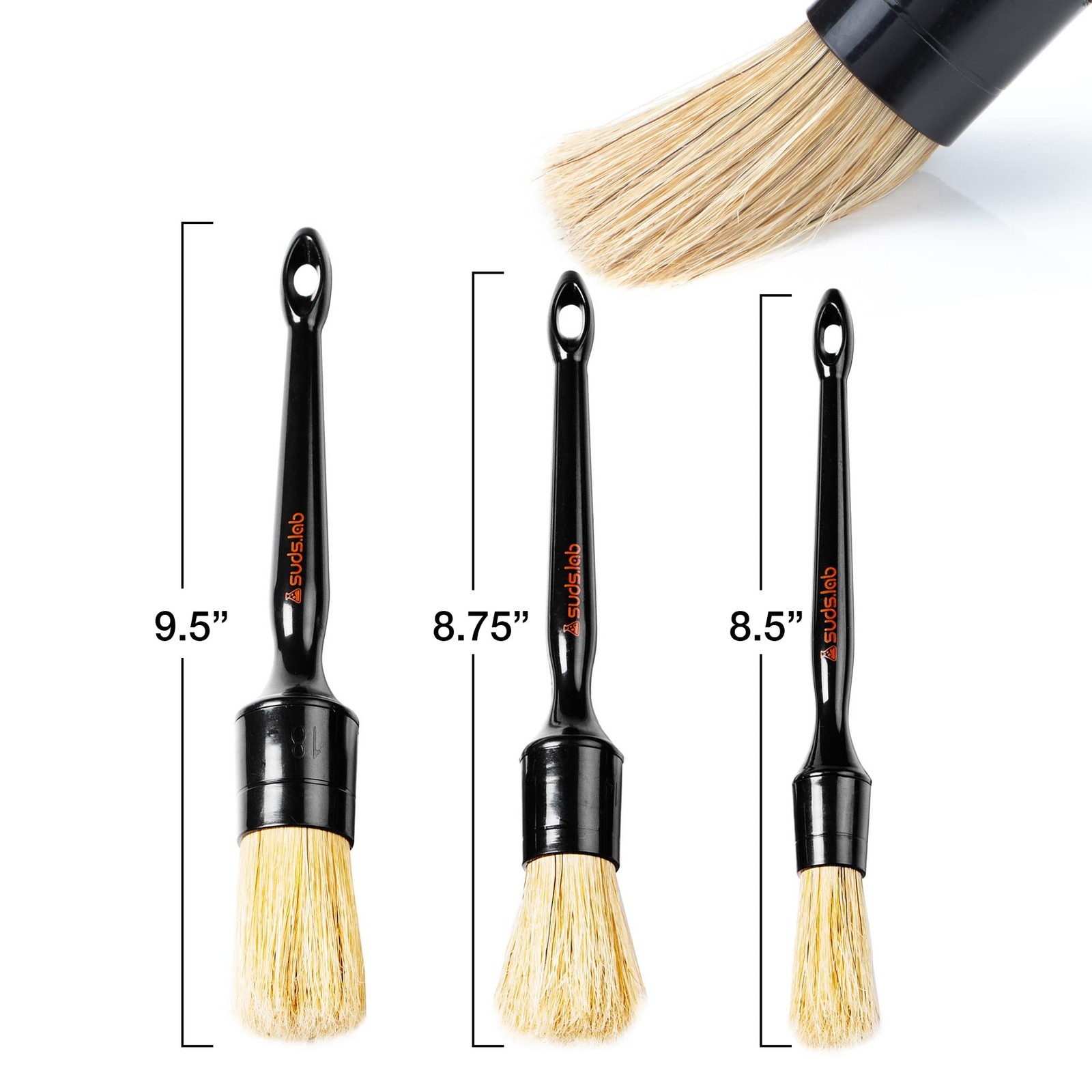 Suds Lab HD Intensive Car Detailing Brush Kit 3 PCS Boars Hair Scratch Free