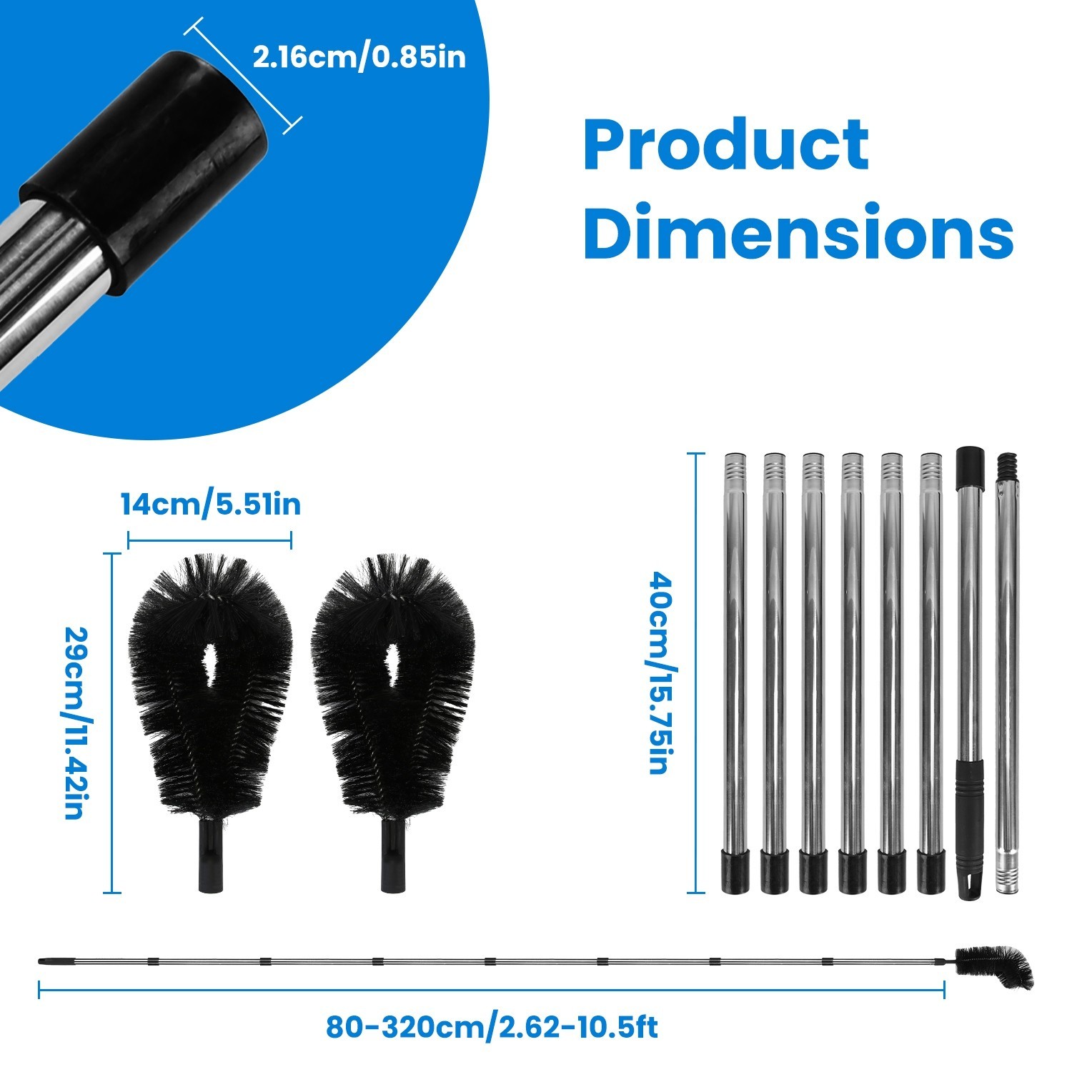 10.5FT Gutter Cleaner Tool From Ground Telescoping Pole Brush Extendable Wandset