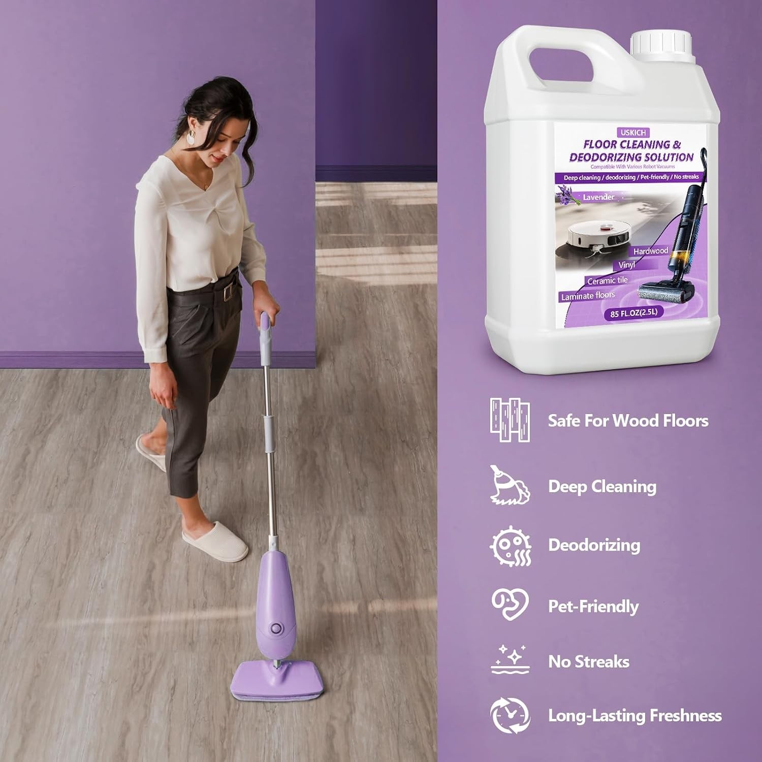 Gentle Yet Powerful Floor Cleaning Solution – 85 FL OZ with Lavender Aroma