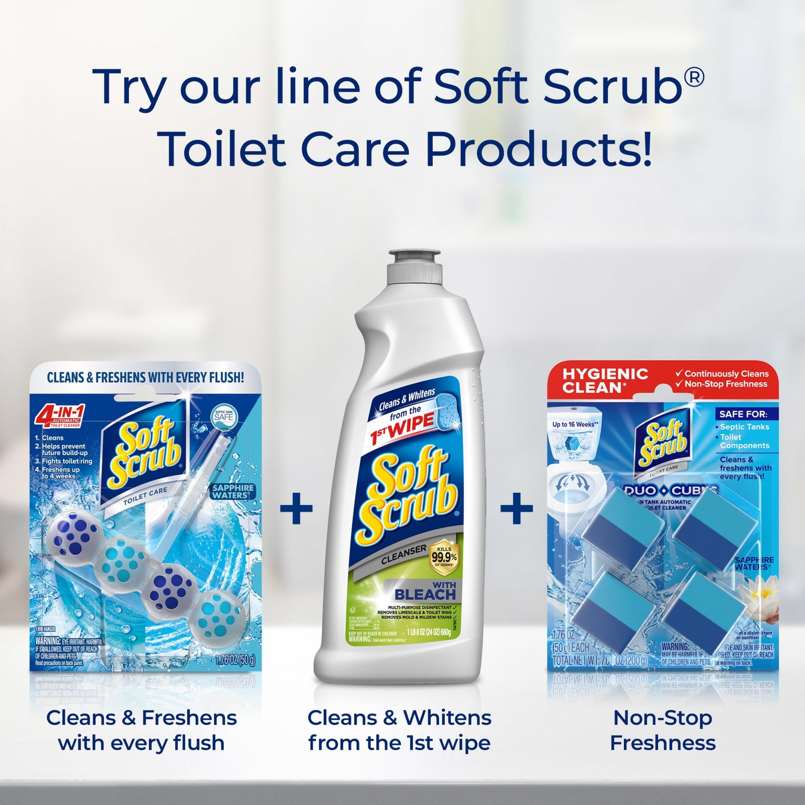 Soft Scrub 4-in-1 Rim Hanger Toilet Bowl Cleaner, 1 Count (Pack of 6), Blue