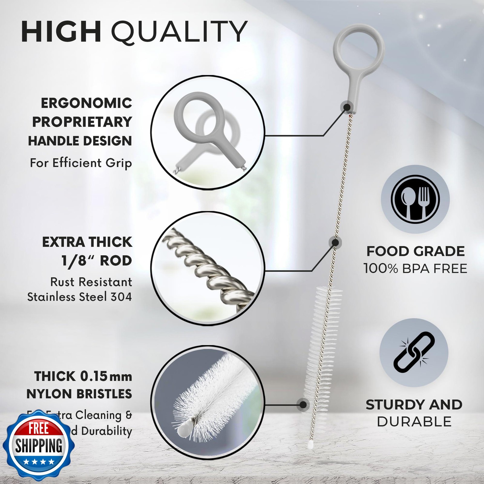 Buenalife Heavy Duty Cleaning Brushes Set of 4 – Extra Long Straw