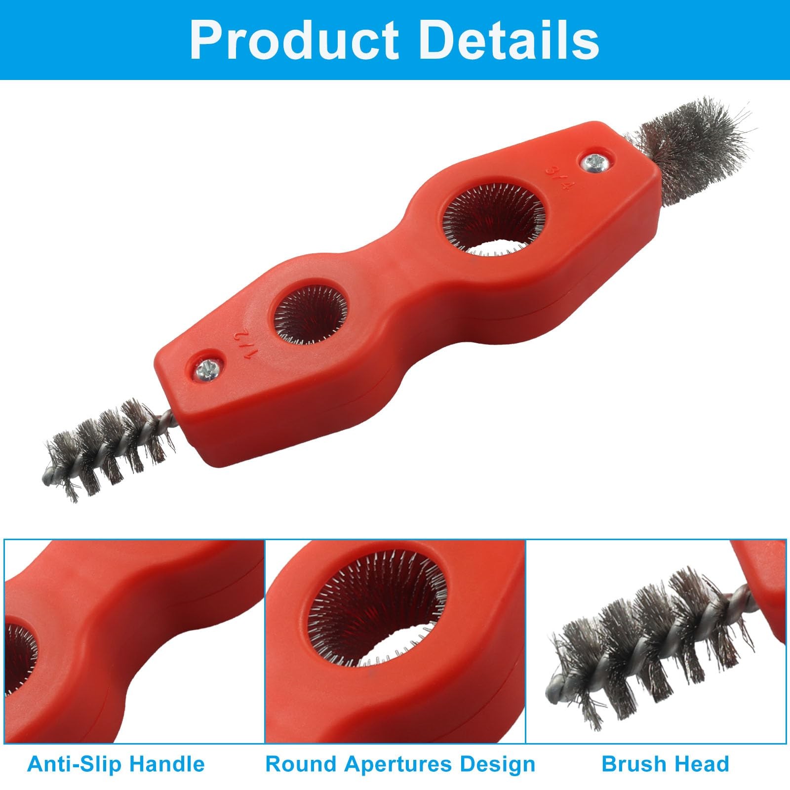 2 PCS 4 in 1, 1/2 in and 3/4 in Copper Tubing Brush, Stainless Steel Coppers …
