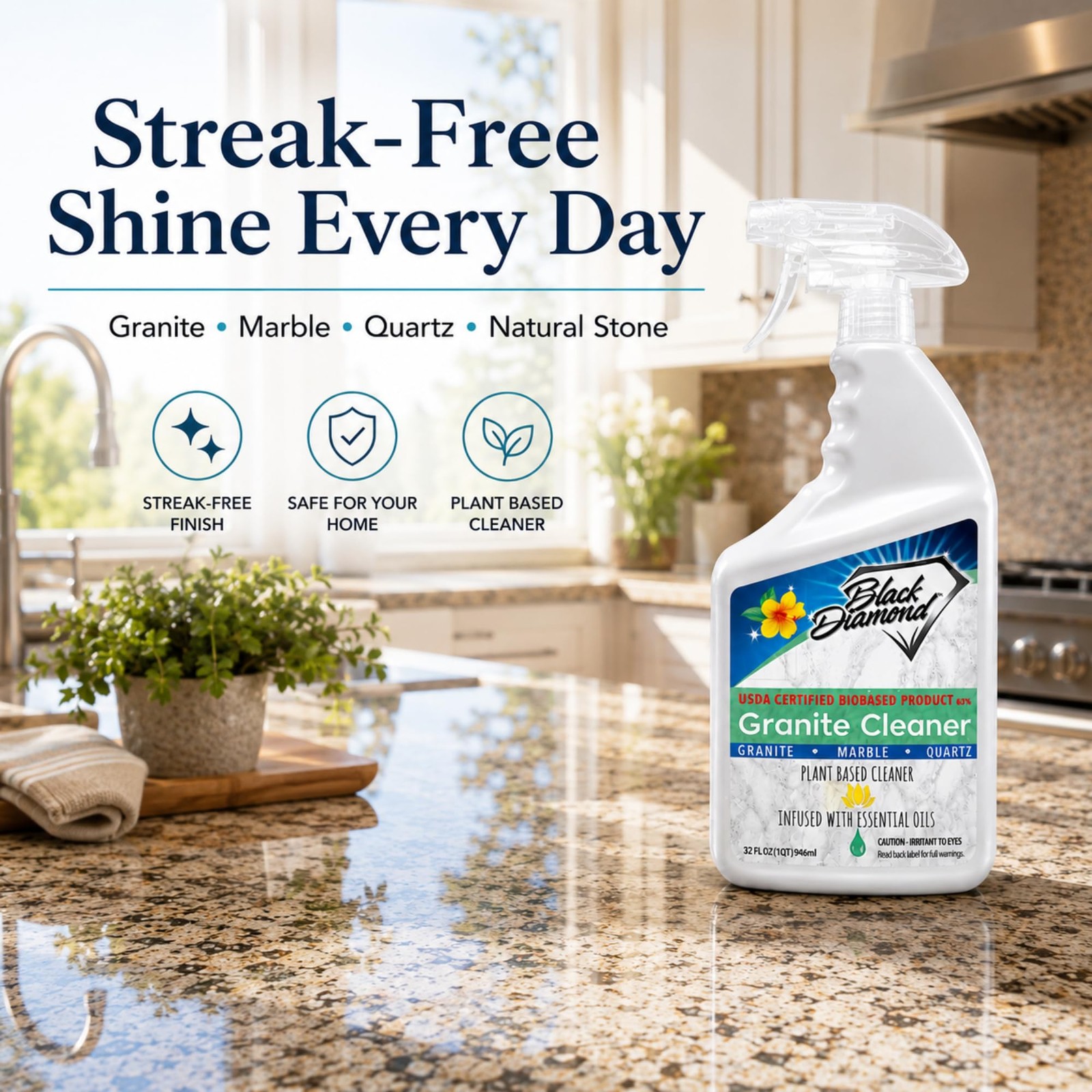 Black Diamond Stoneworks Granite Counter Cleaner: USDA Certified BIOBASED- Sa…