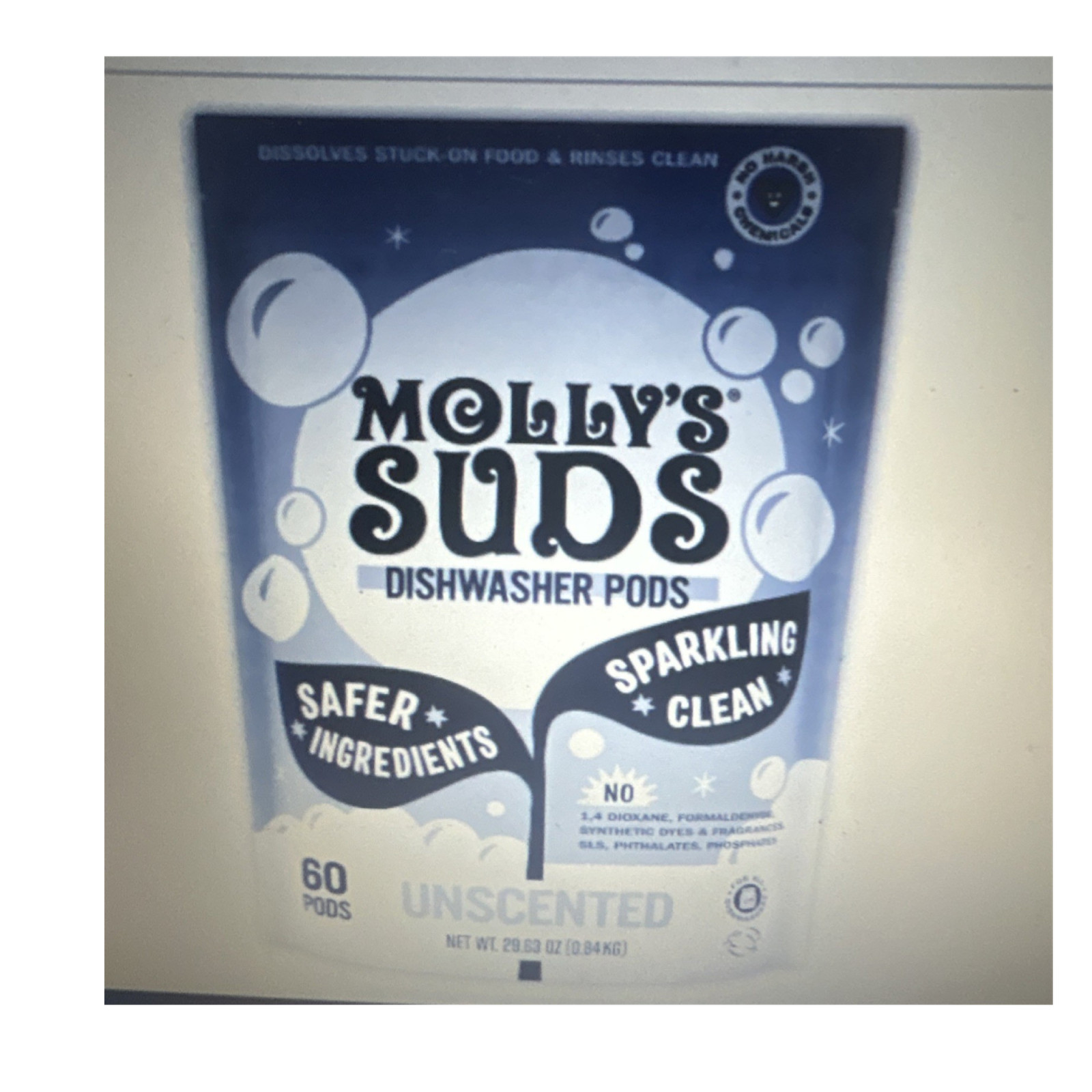 Molly’s Suds Dishwasher Pods Unscented 60 Pack Safer Ingredients Sparkling Clean