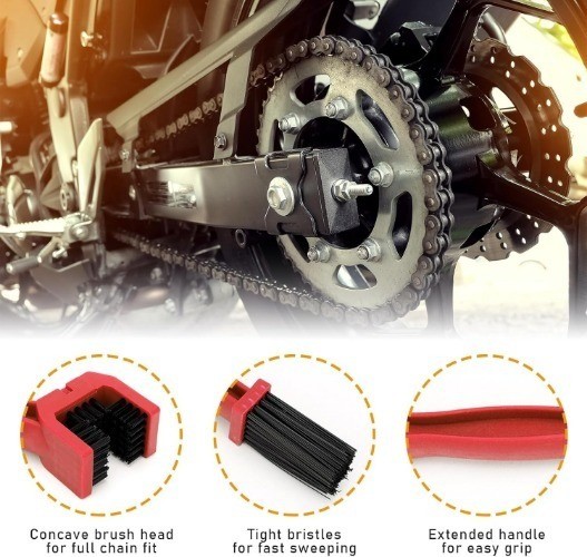 2 PC Chain Brush, Chain Cleaning Brush Tool, Chain Gears Maintenan Color: Red