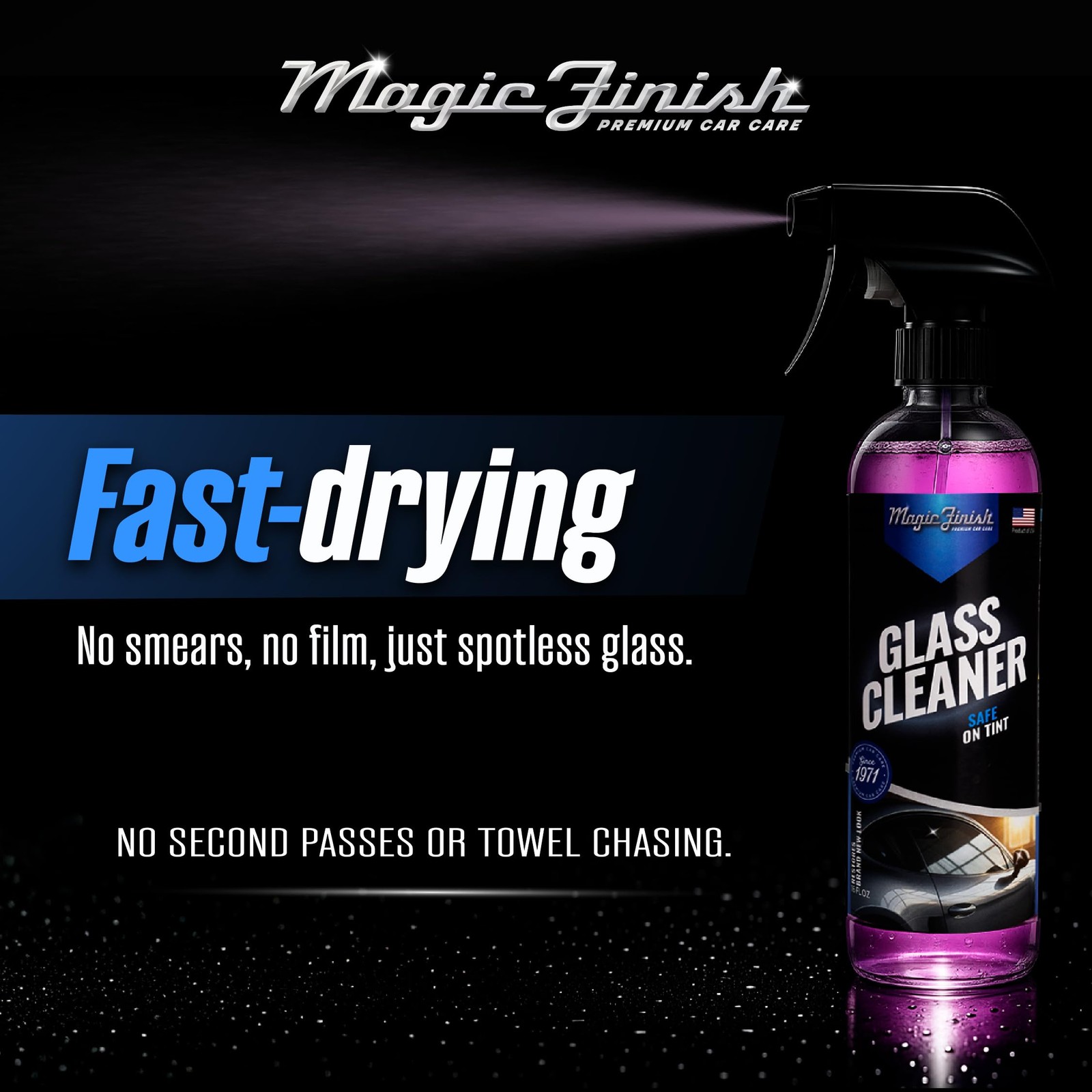 Magic Finish Car Glass Cleaner (16 fl oz) Ammonia Free Window Cleaner Spray for