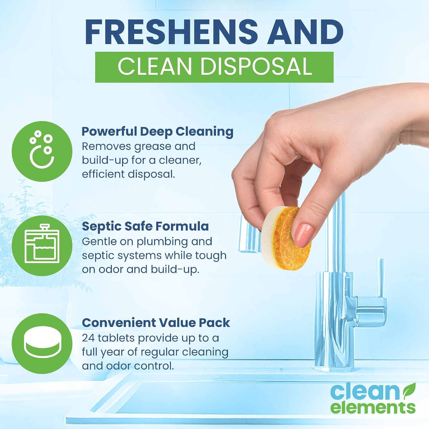 Garbage Disposal Cleaner & Deodorizer Tablets, XL Foaming Citrus, 48 | for Sink