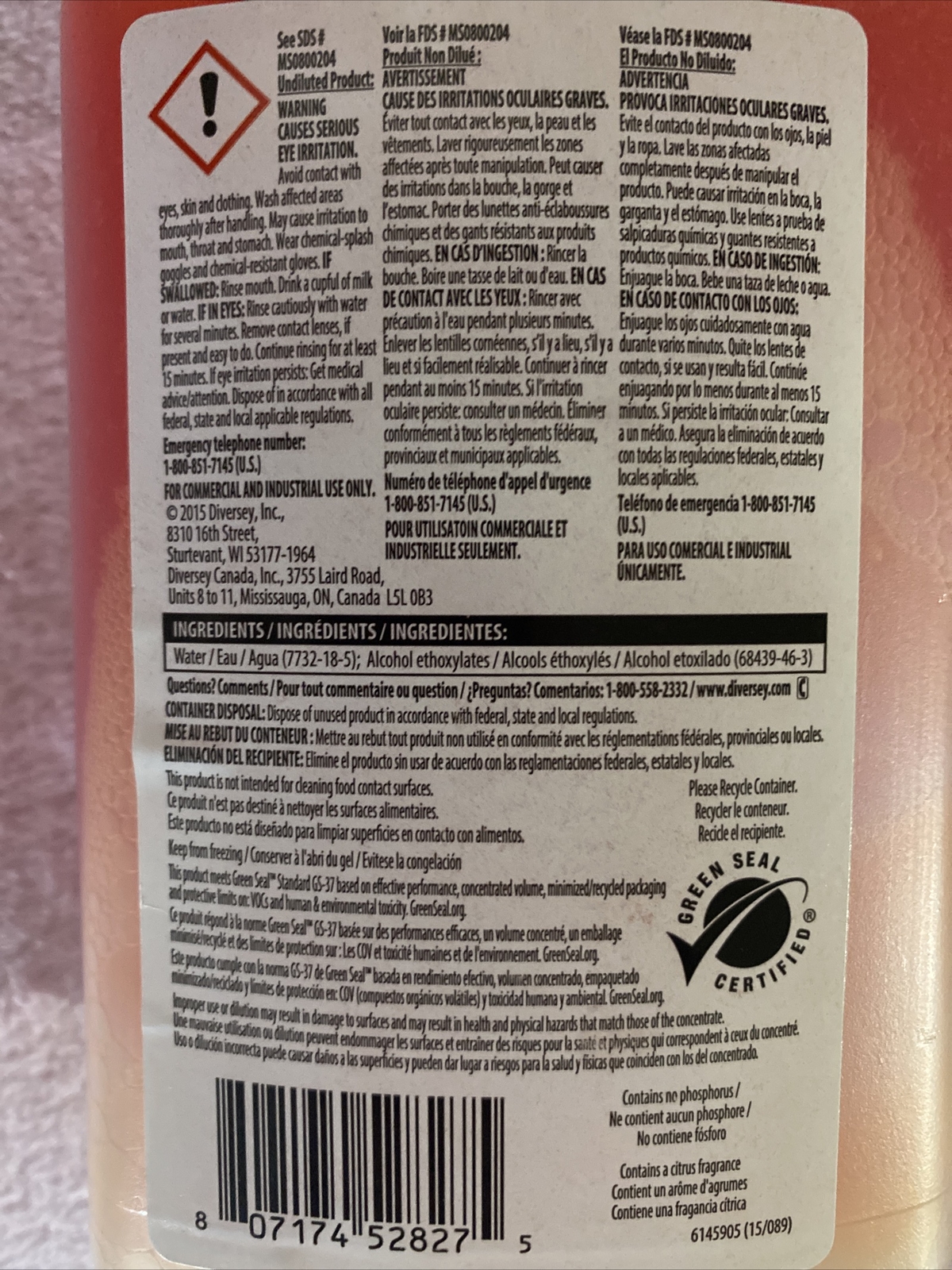 Diversey 903909 Neutral Floor Cleaner,32 Oz.,Citrus stride sealed air