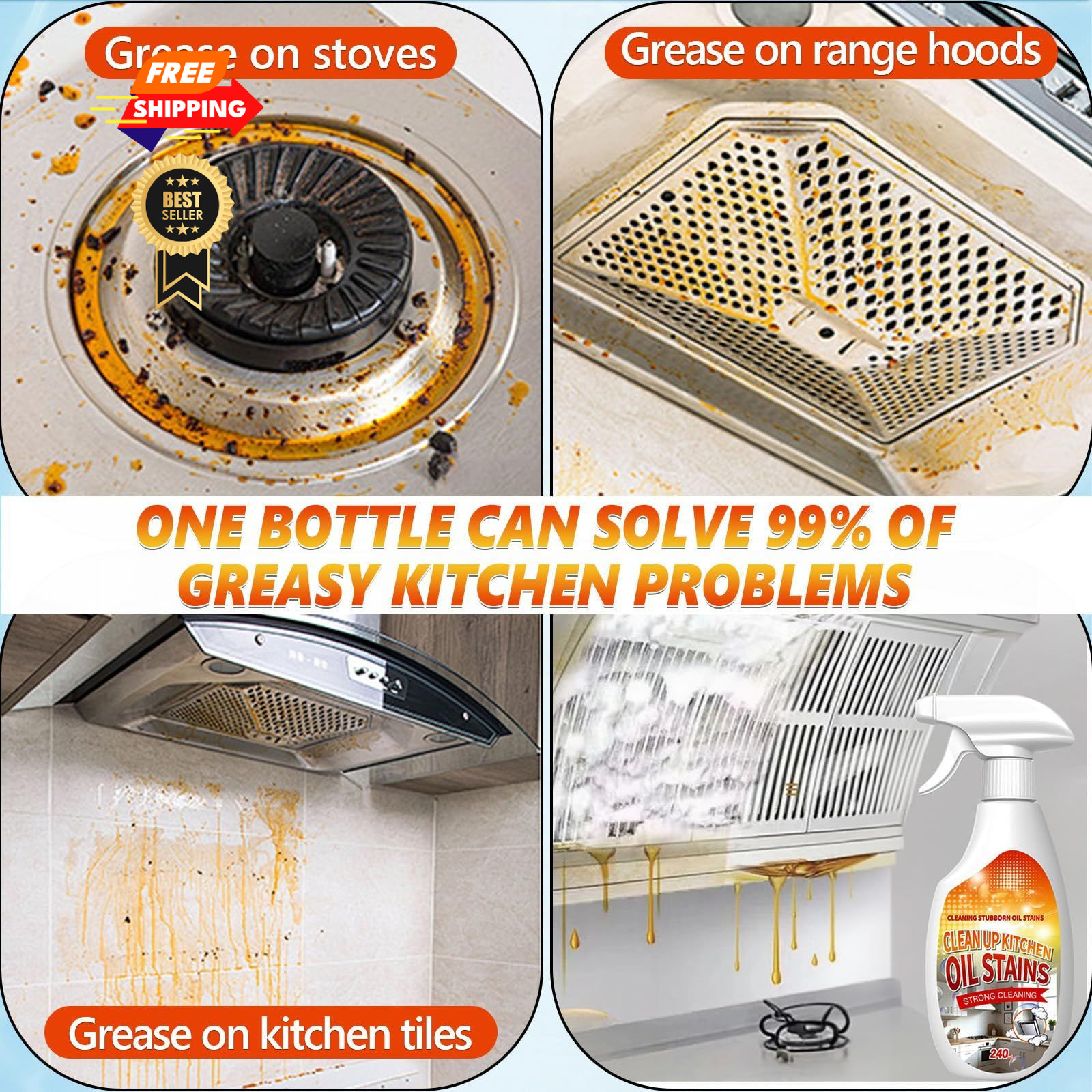 New Upgrade Kitchen Cleaner, Clean Up Oil Stains Spray,…
