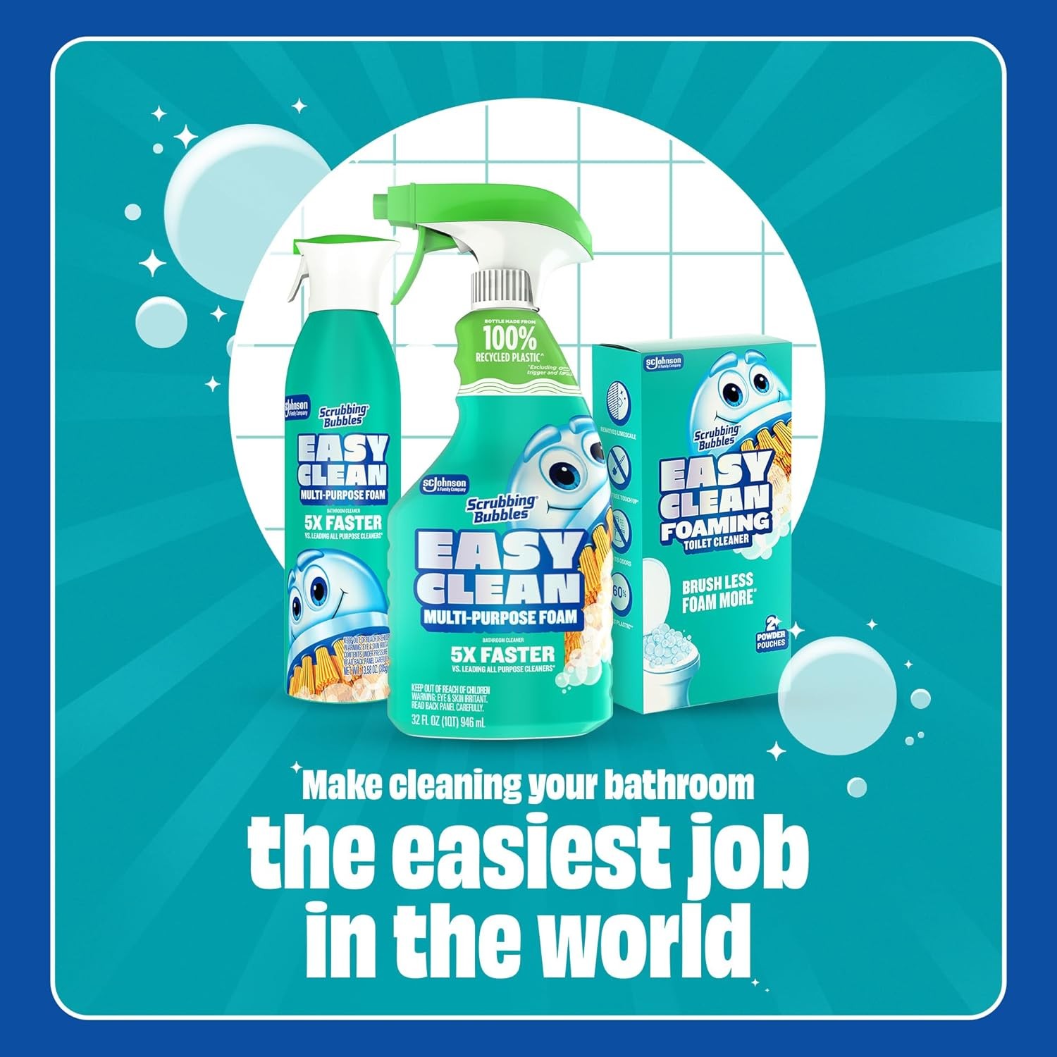 Scrubbing Bubbles Easy Clean Toilet Cleaner, Drop In Powder, 2 Pouches 100g