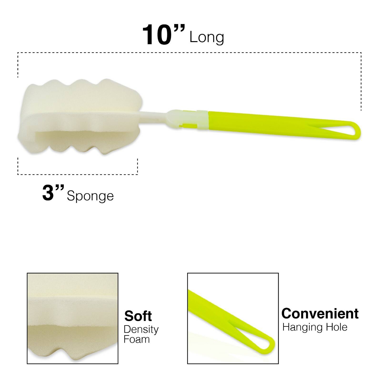 Bottle Sponge Brush with Long Handle – Soft for Cleaning Bottles, Cups (10 Pack)
