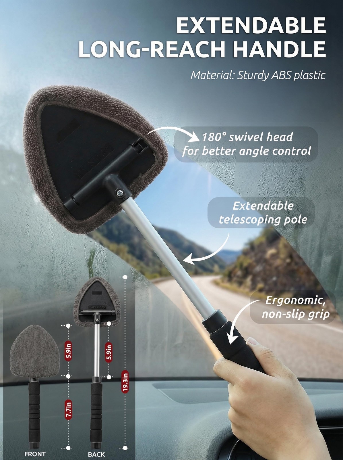 TAKAVU Car Window Cleaning Tool, Windshield Wiper Cleaner Large, Black & Grey