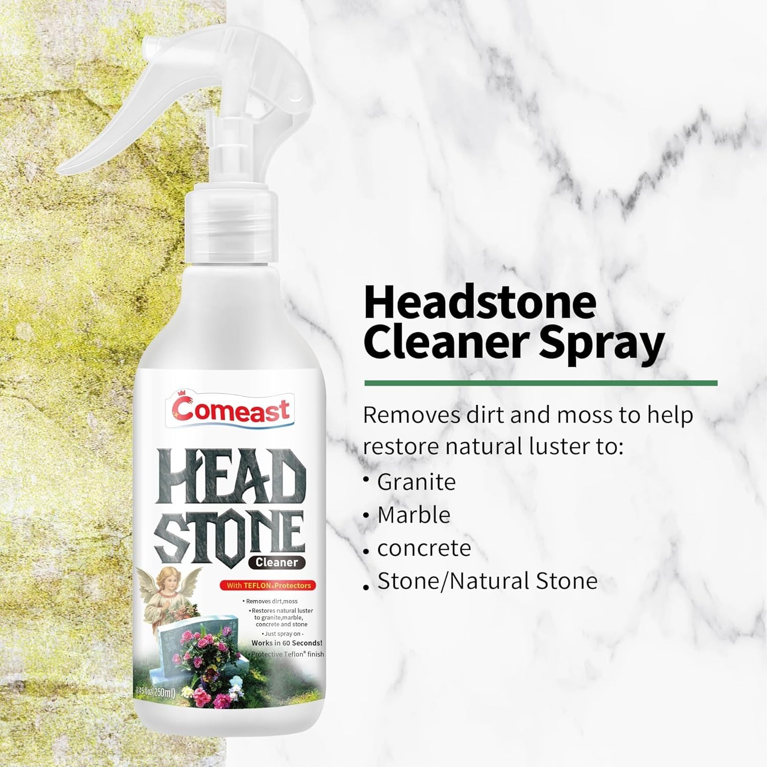8.45 Fl oz Non-Abrasive Headstone Cleaner – Preserve Gravestone Beauty & Legacy