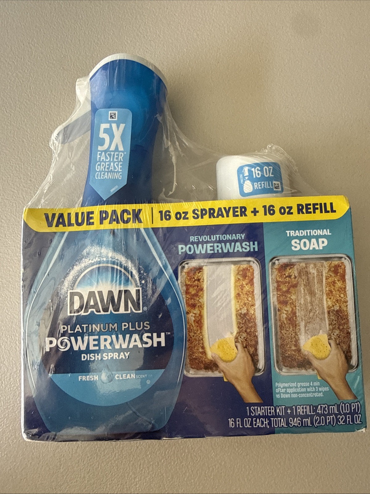 Dawn Powerwash Spray Dish Soap Liquid Cleaning Fresh Clear 1 Kit + 1 Refill 32oz