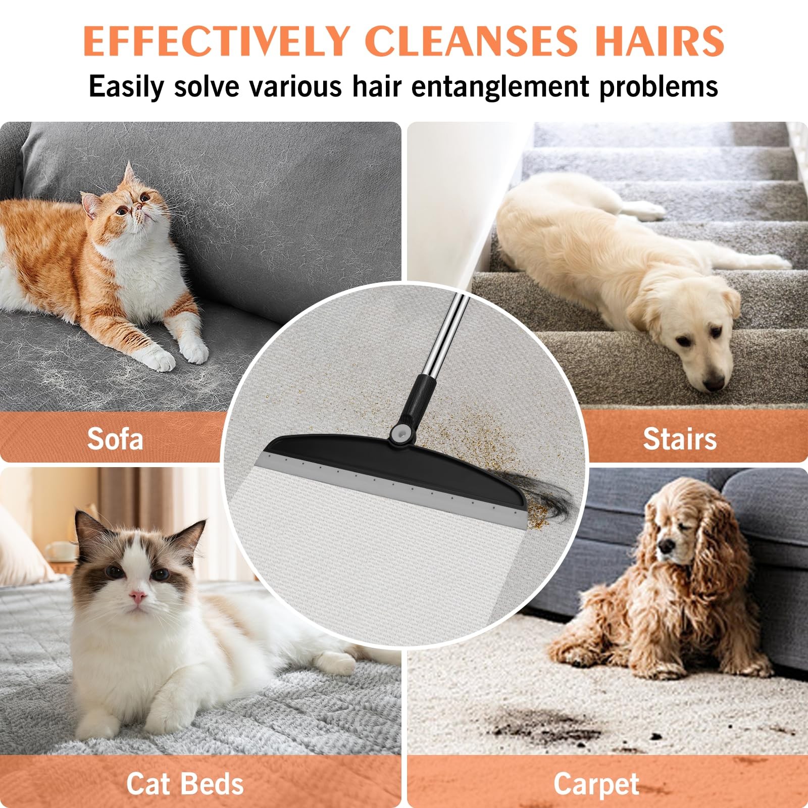 Multifunction Silicone Broom, 54 Inch Long Handle Silicone Floor Squeegee Bro…