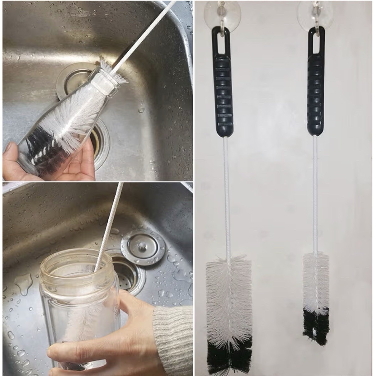 Coralpearl Bottle Brushes Thin Long Handle x 4 Utility Skinny Wire Cleaner New
