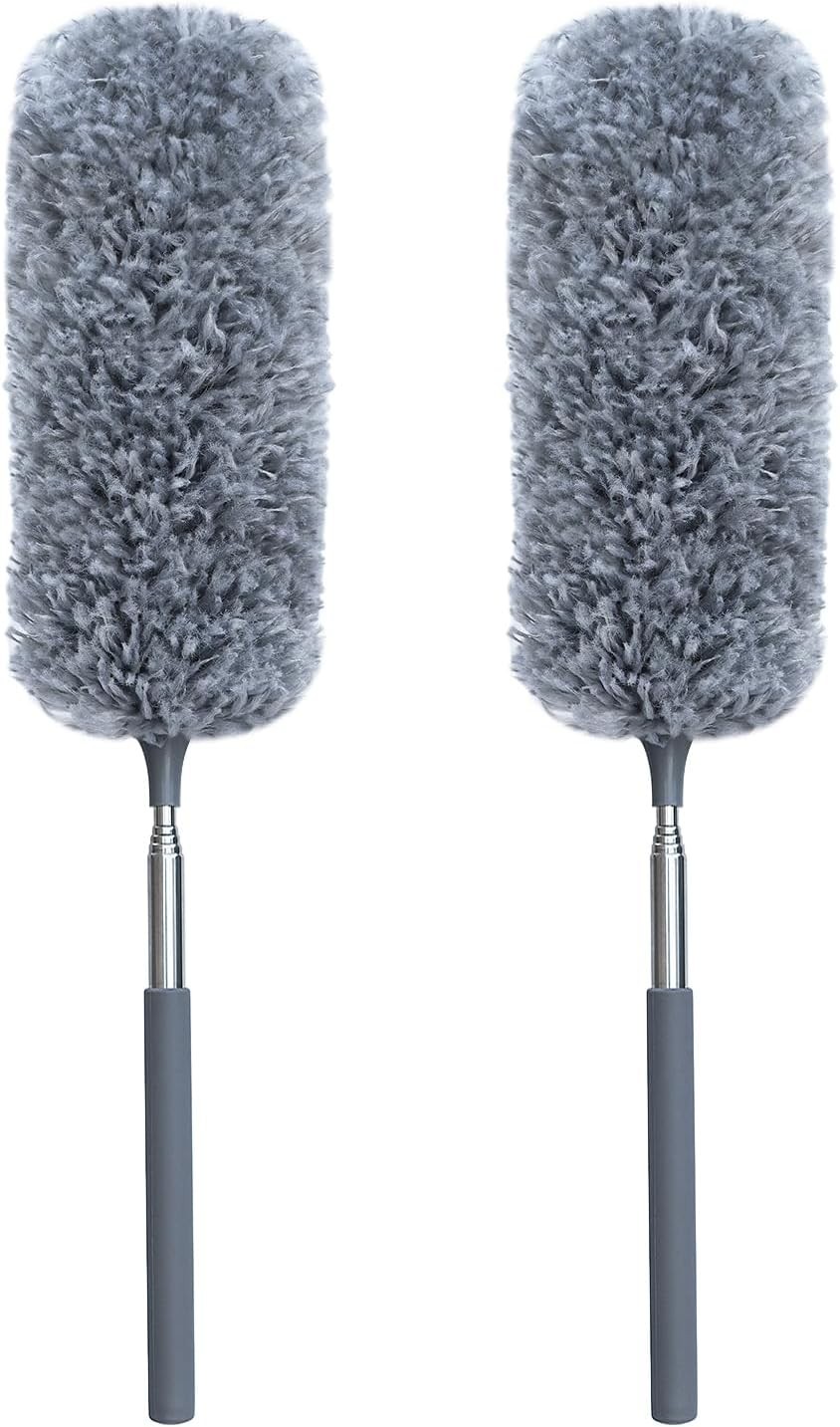 2 Pack Microfiber Feather Duster for Cleaning with Extendable Pole,Hand Washable