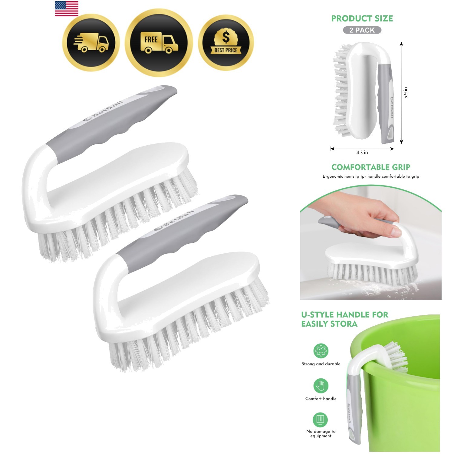 Scrub Brush, Heavy-Duty Scrub Brushes for Cleaning with Stiff Bristles Cleani…