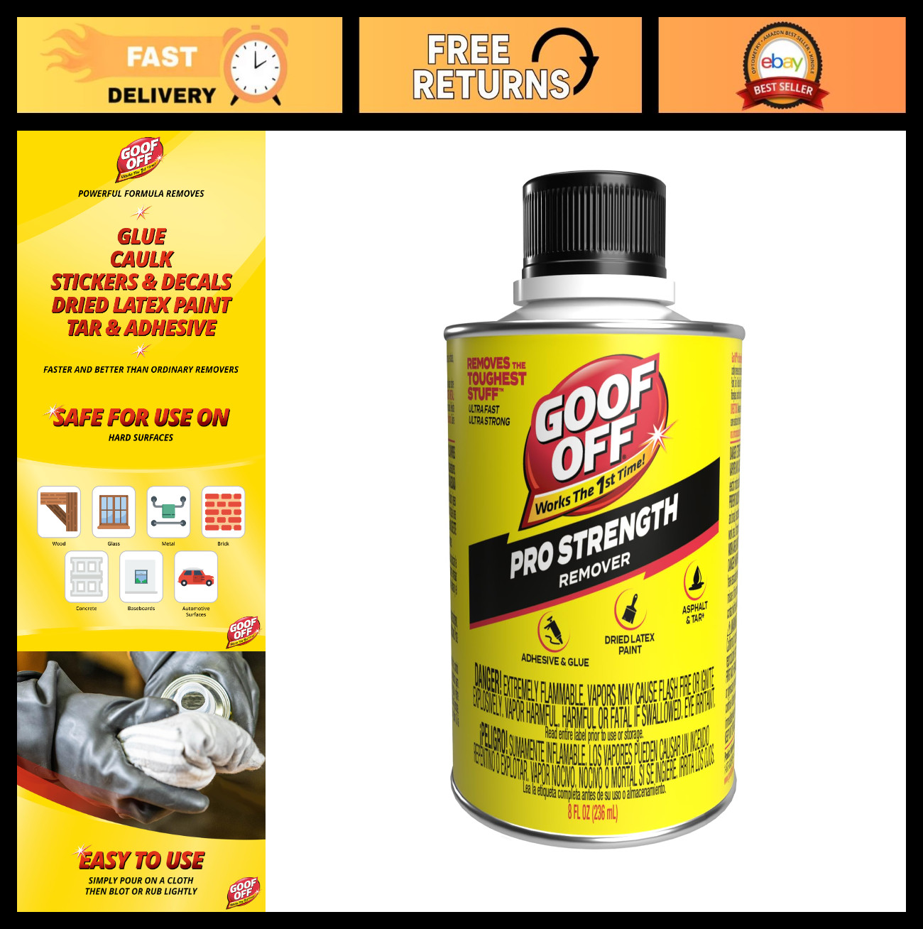 Pro Strength Adhesive & Glue Remover – Dried Paint, Caulk, Stickers, Tar – 8 oz