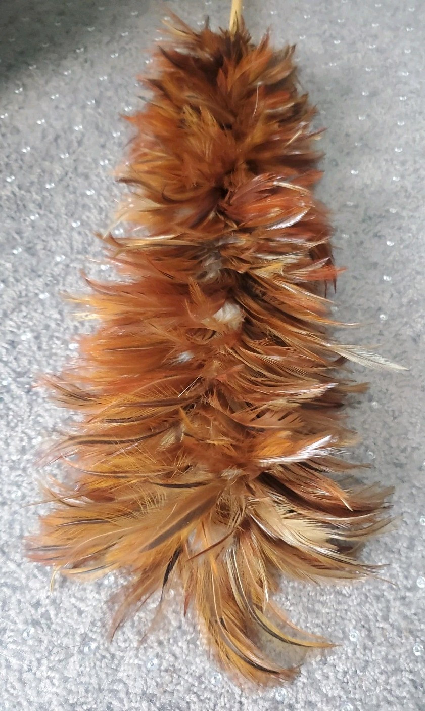 Vintage Chinese Long Chicken Hen Feather Duster w/ Hooked Bamboo Handle 26″