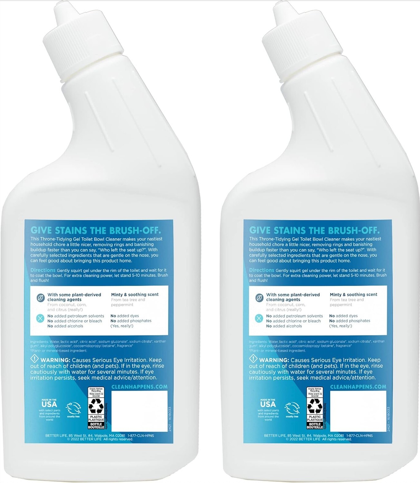 2 PK 24 Oz, Natural Toilet Bowl Cleaner Gel, Tea Tree & Peppermint, Plant-Based