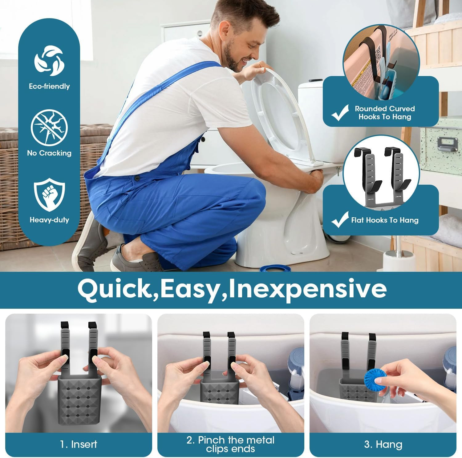 2Pcs Adjustable Toilet Tank Tablet Holder-Hanging Silicone Basket Carrier with R