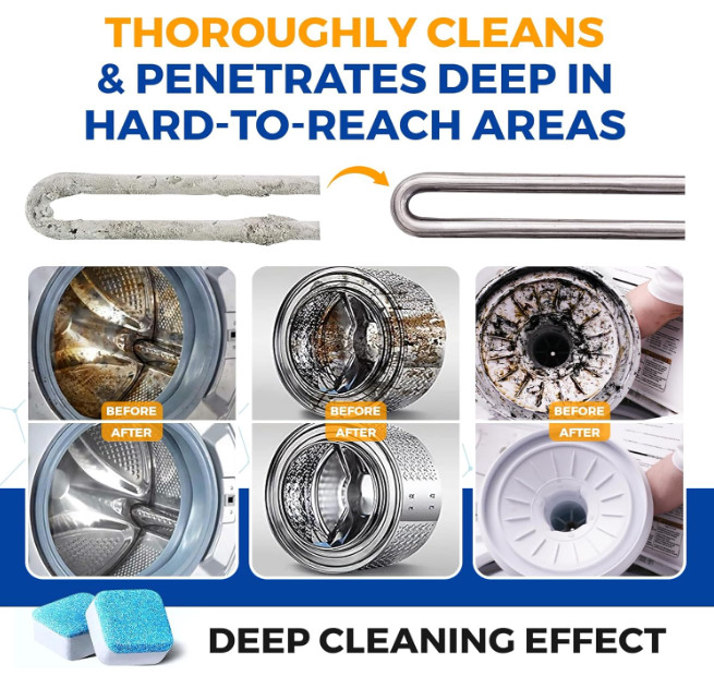 Washing Machine Cleaner Descaler 24 Pack – Deep Cleaning Tablets for HE Front &