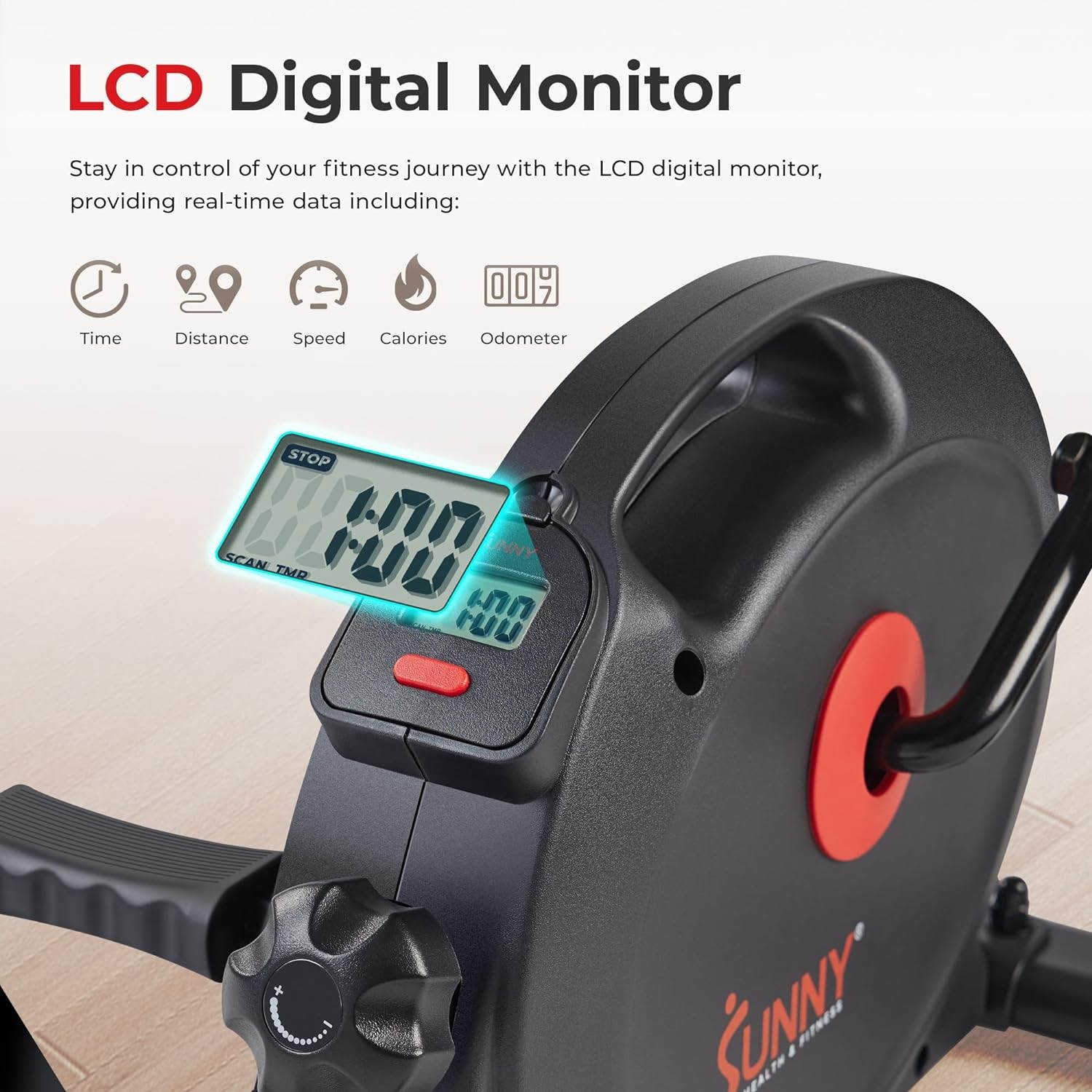 Sunny Health & Fitness Smart Under-Desk Bike Exerciser, Low-Impact Cardio Cycl