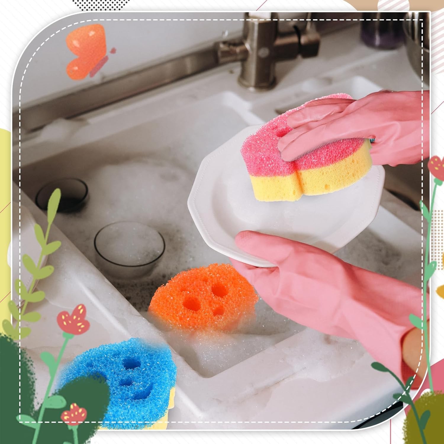 6 Pcs Dog Dual Sided Scrub Sponge Cleaning Sponges Cute Temperature Sensitive