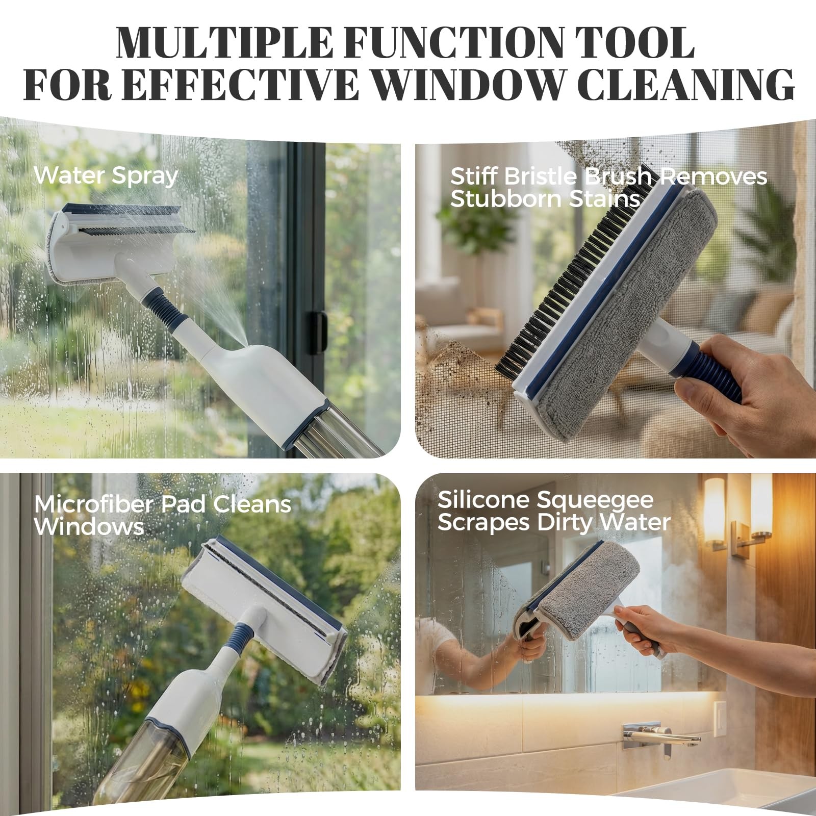 All-in-One Spray Window Squeegee and Floor Mop, 50″ Long Handle Spray Squeege…