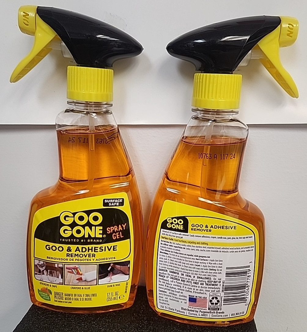 Goo Gone GOO & Adhesive Remover Spray Gel/Lot of 2/12 fl oz each
