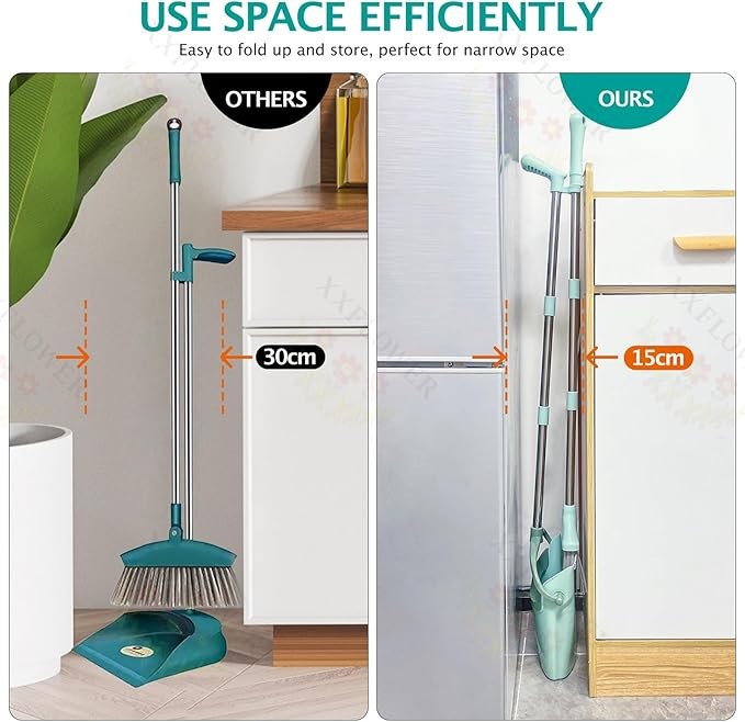 55in Long Handle Indoor Sweeping Combo for Home Office Kitchen Bluish Green