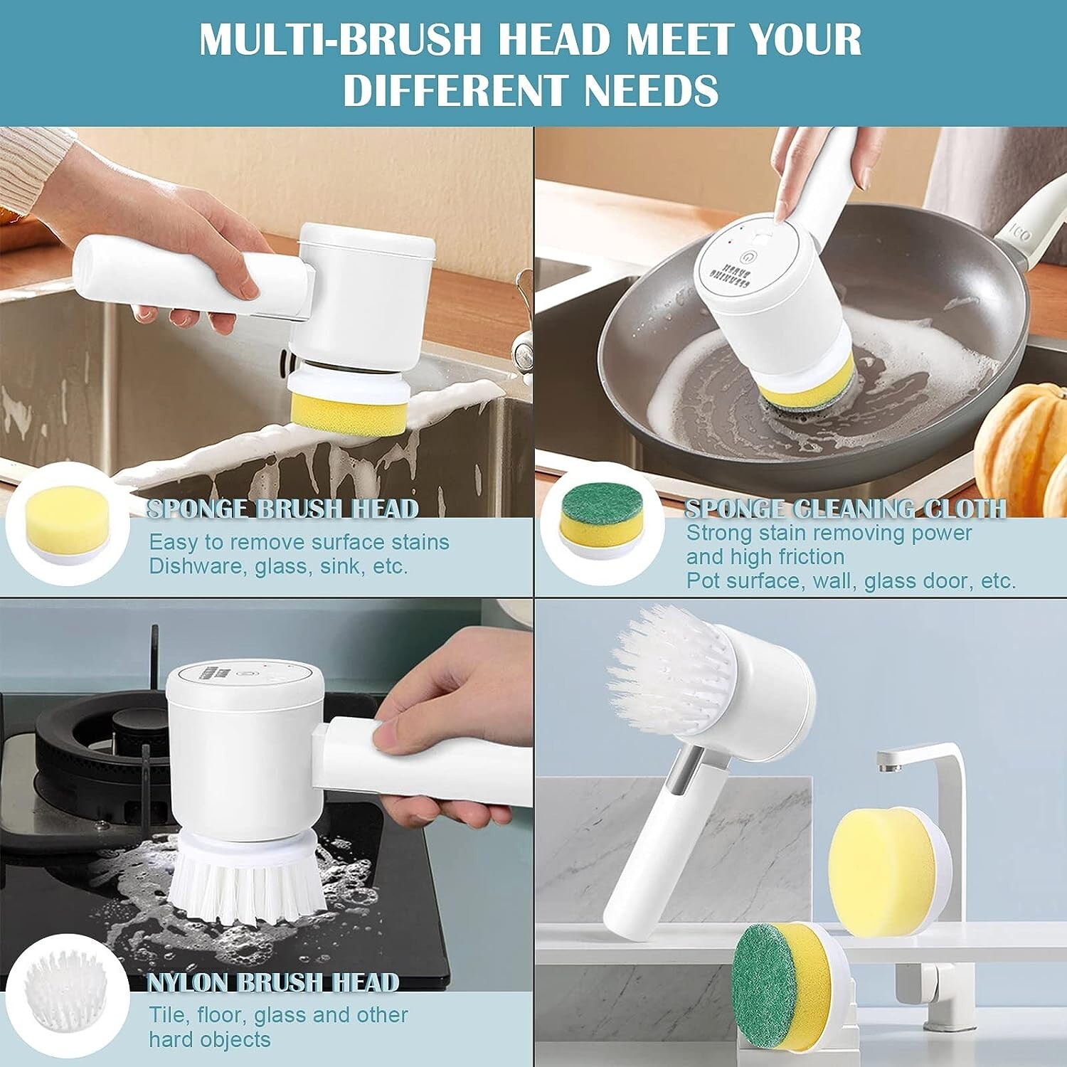 Handheld Wireless Electric Spin Household Cleaning Brush Rechargeable Foldable