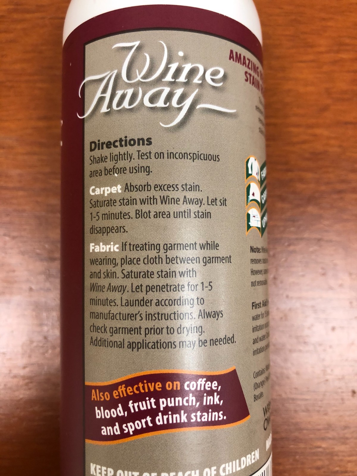 Wine Away Red Wine Stain Remover 12oz Set of 4 Citrus Fabric Carpet & Laundry Sp