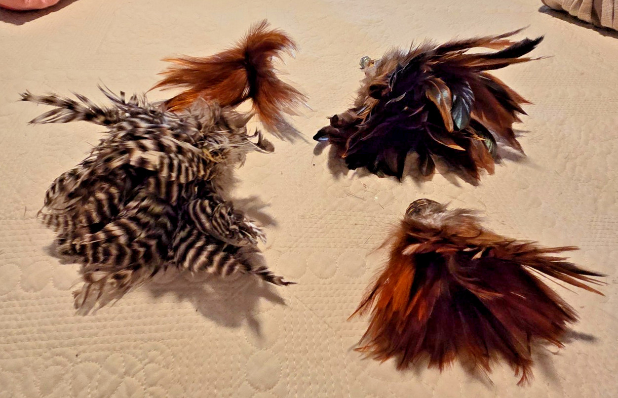 Set of 4 Vintage Real Feather Duster Tips for Mini Wooden Base Threaded Insert