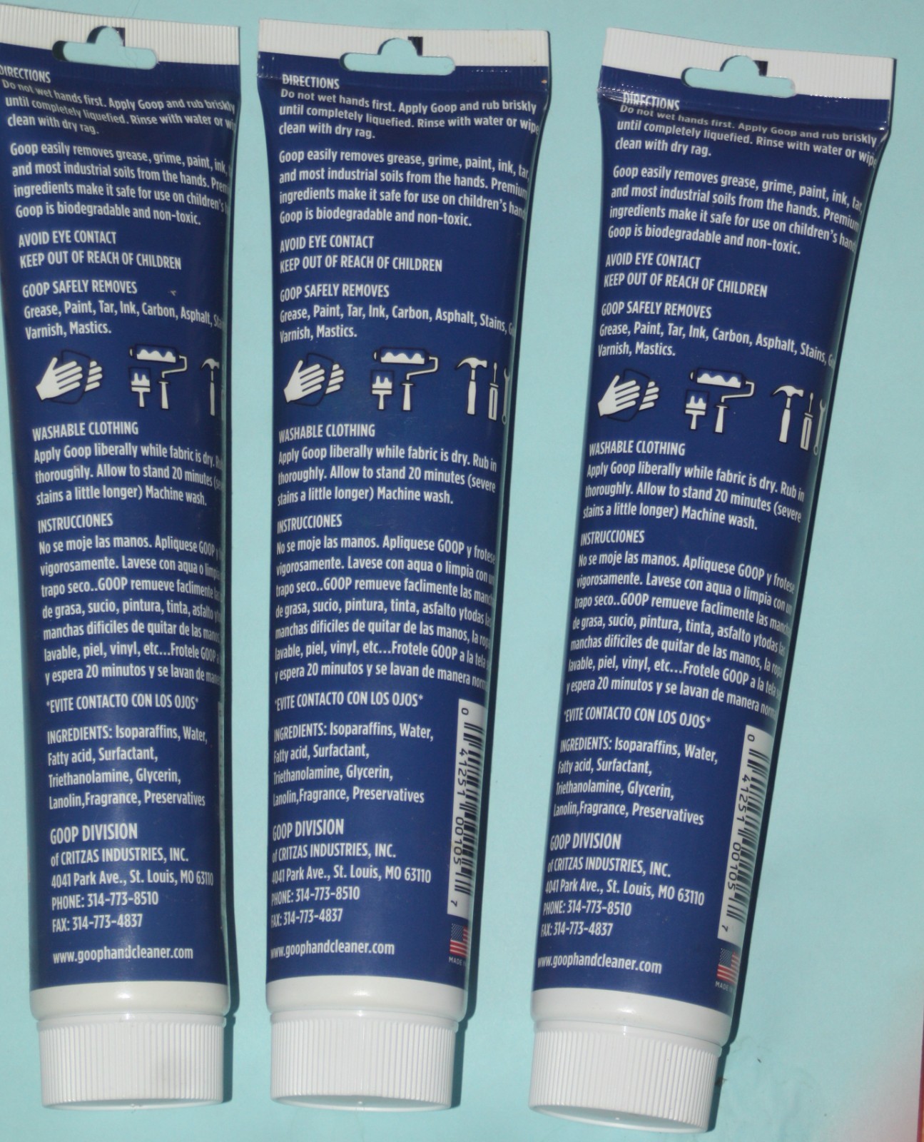 Goop Hand Cleaner 3 Pack 5 oz. 148 ml. Stain Remover