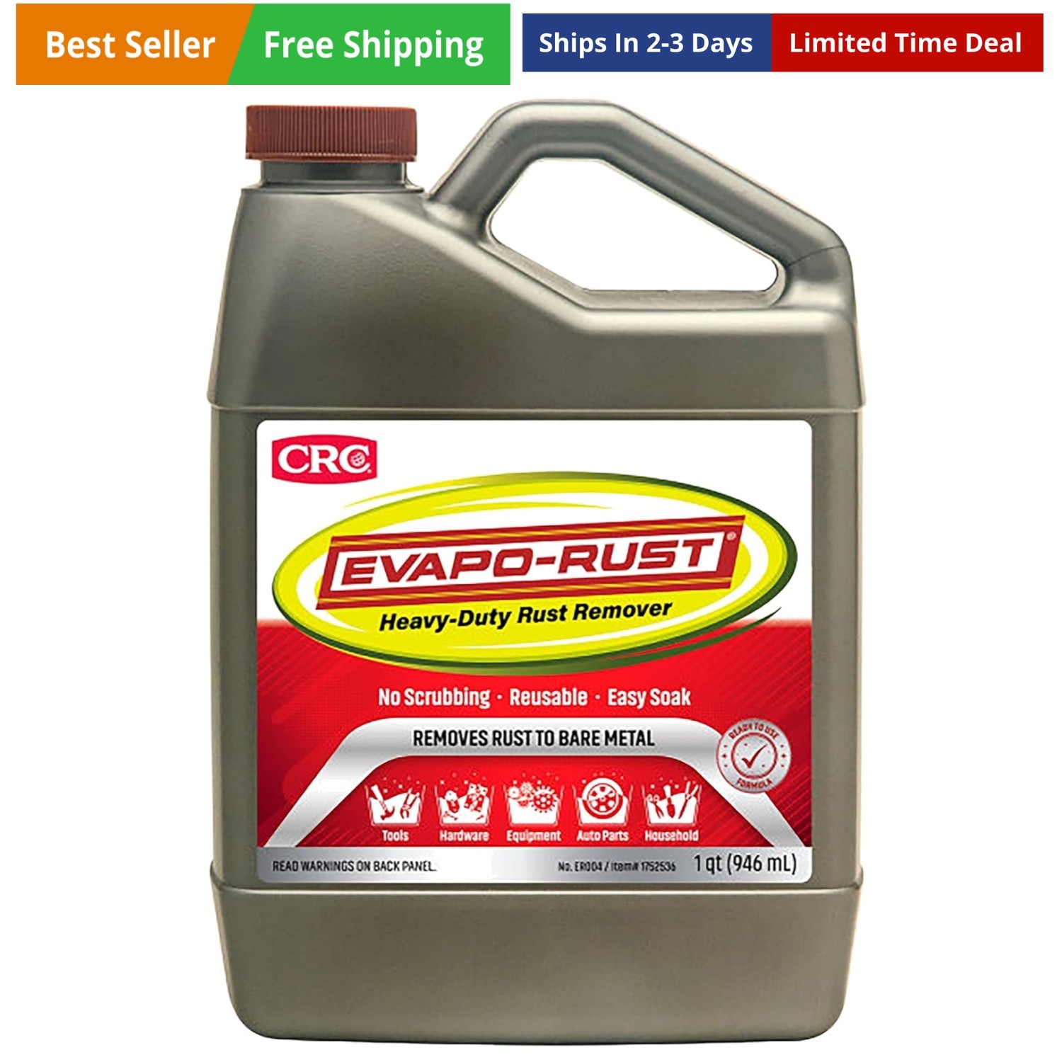 CRC Evapo-Rust, Heavy-Duty Rust Remover, Reusable, Acid-Free, Non-Corrosive, …