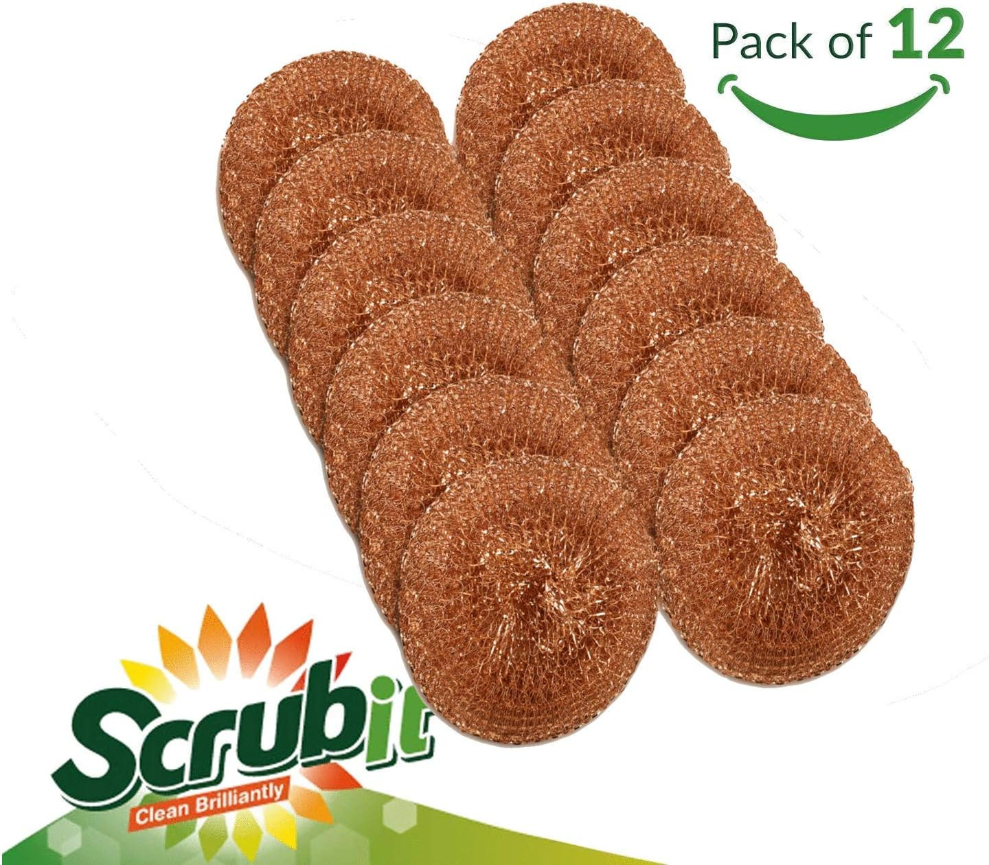 12 Pack Copper Coated Scourers by – Scrubber Pad Used for Dishes, Pots, Pans, a