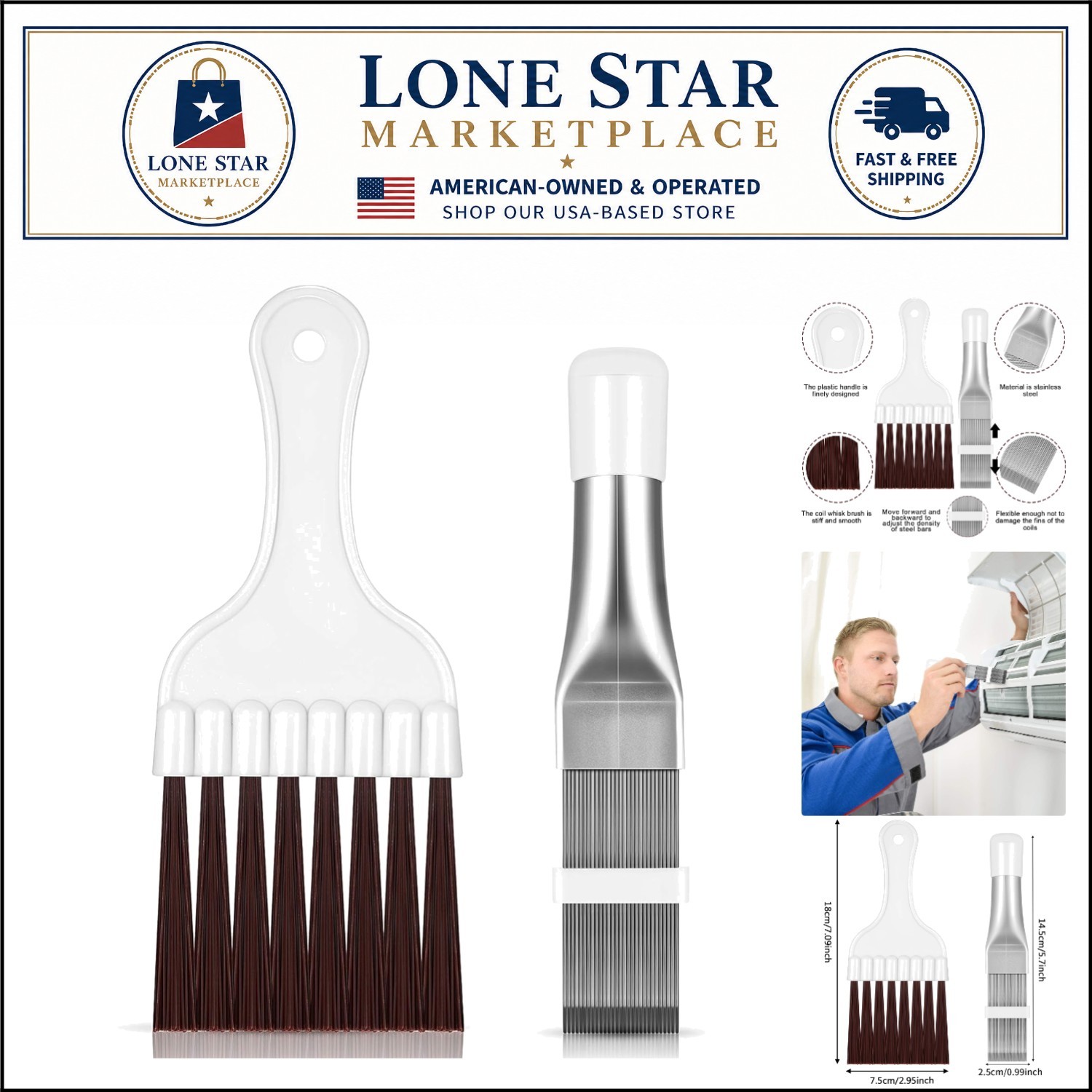 2-Piece Air Conditioner Fin Comb & Coil Cleaning Brush – Essential Home Care
