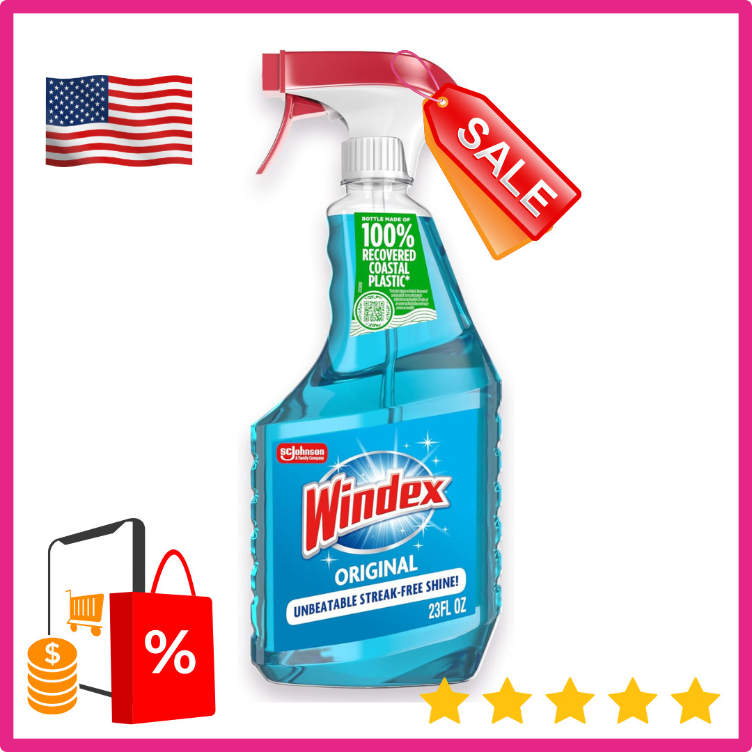 Windex Glass and Window Cleaner Spray Bottle, Original Blue, 23 fl oz