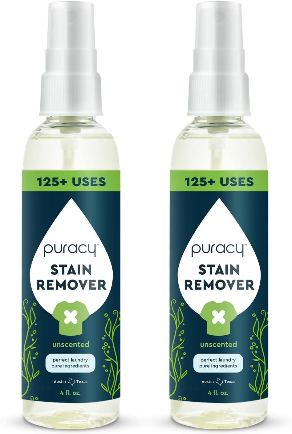Puracy Stain Remover Spray, Natural Travel and Laundry Stain Cleaner 4oz, 2 PACK