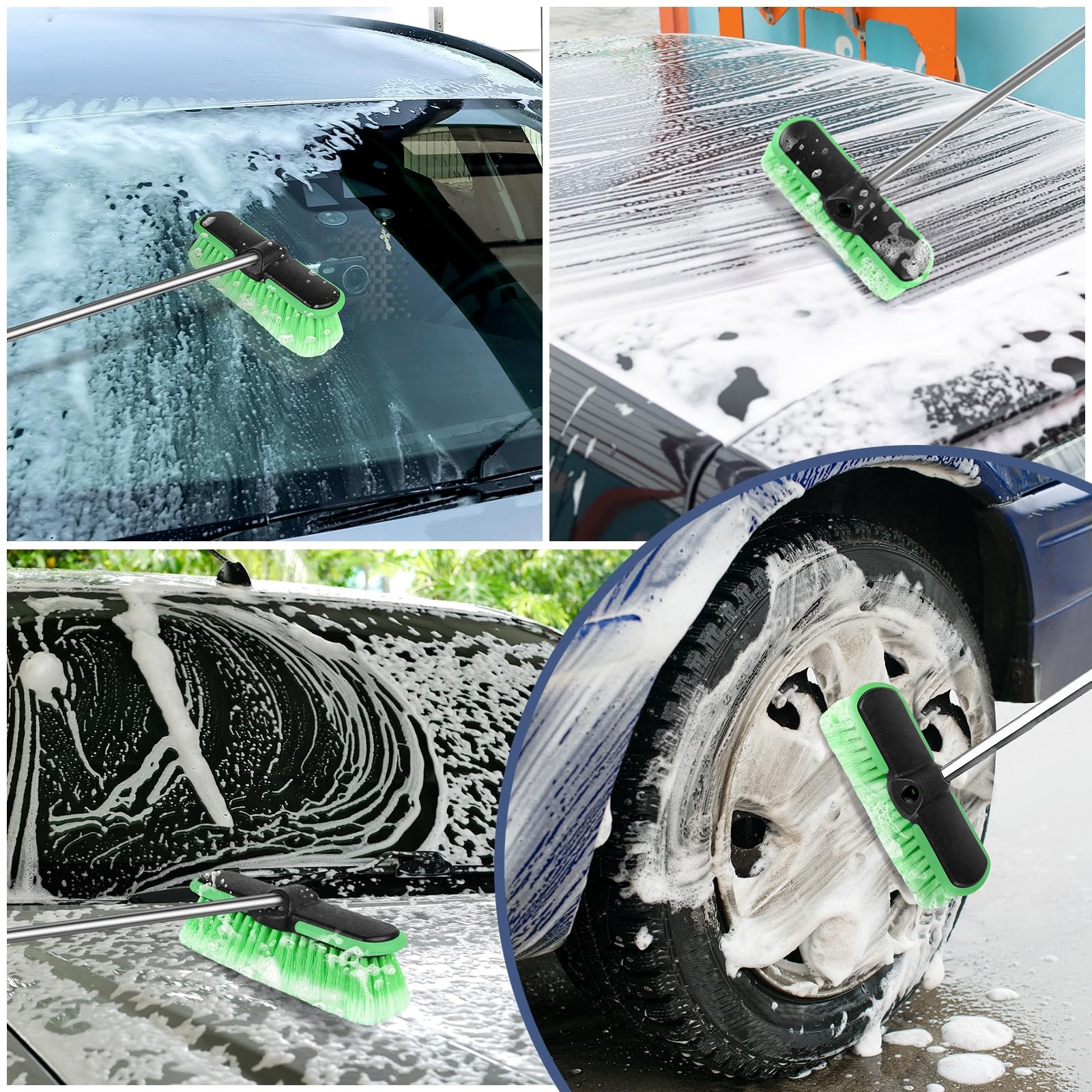 10“ Car Wash Brush Head, Scrub Brush Attachment for Extension Pole, Outdoor C…