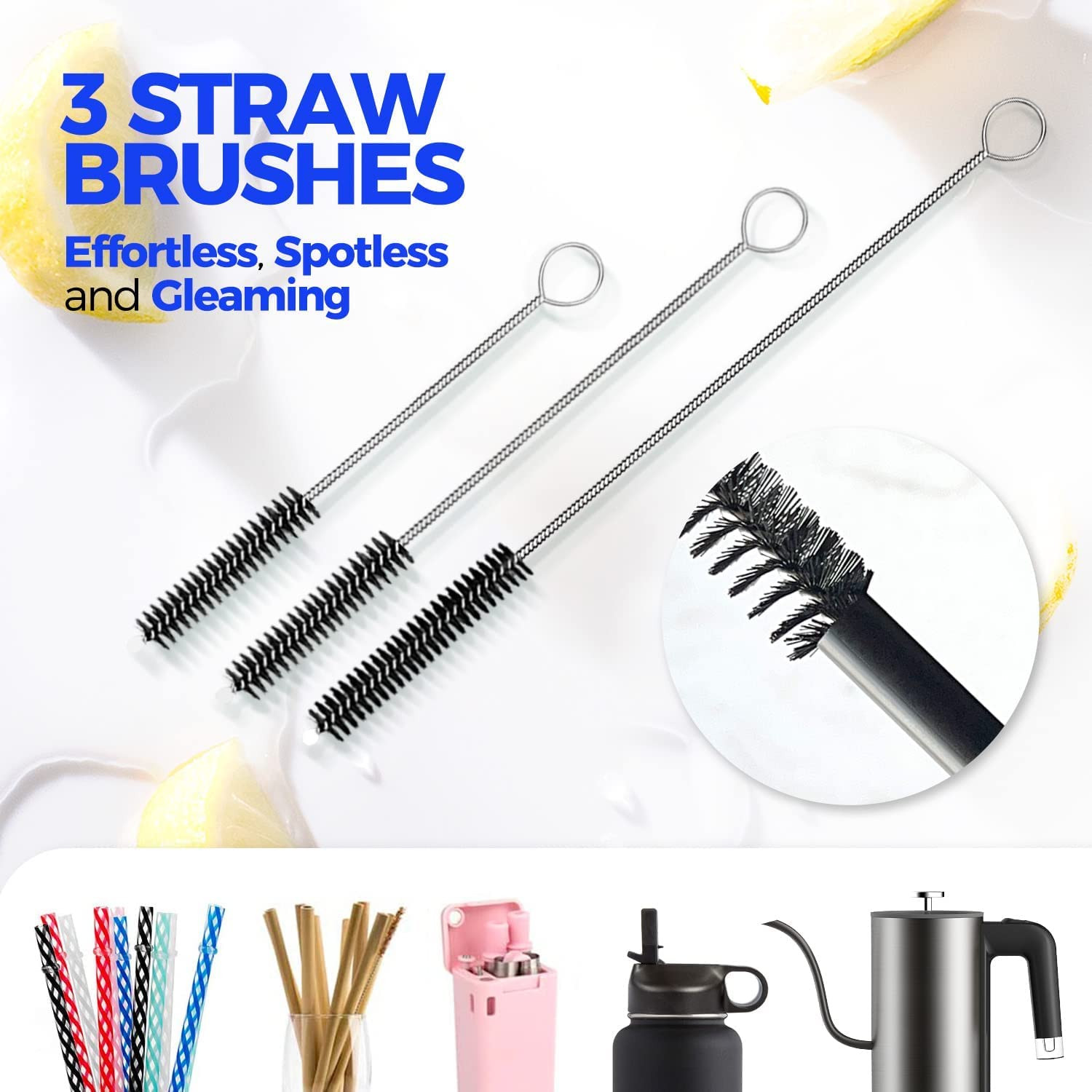 Holikme 6 Pack Bottle Brush Set, 14″ Long Handle Stainless Steel Bottle Cleaner