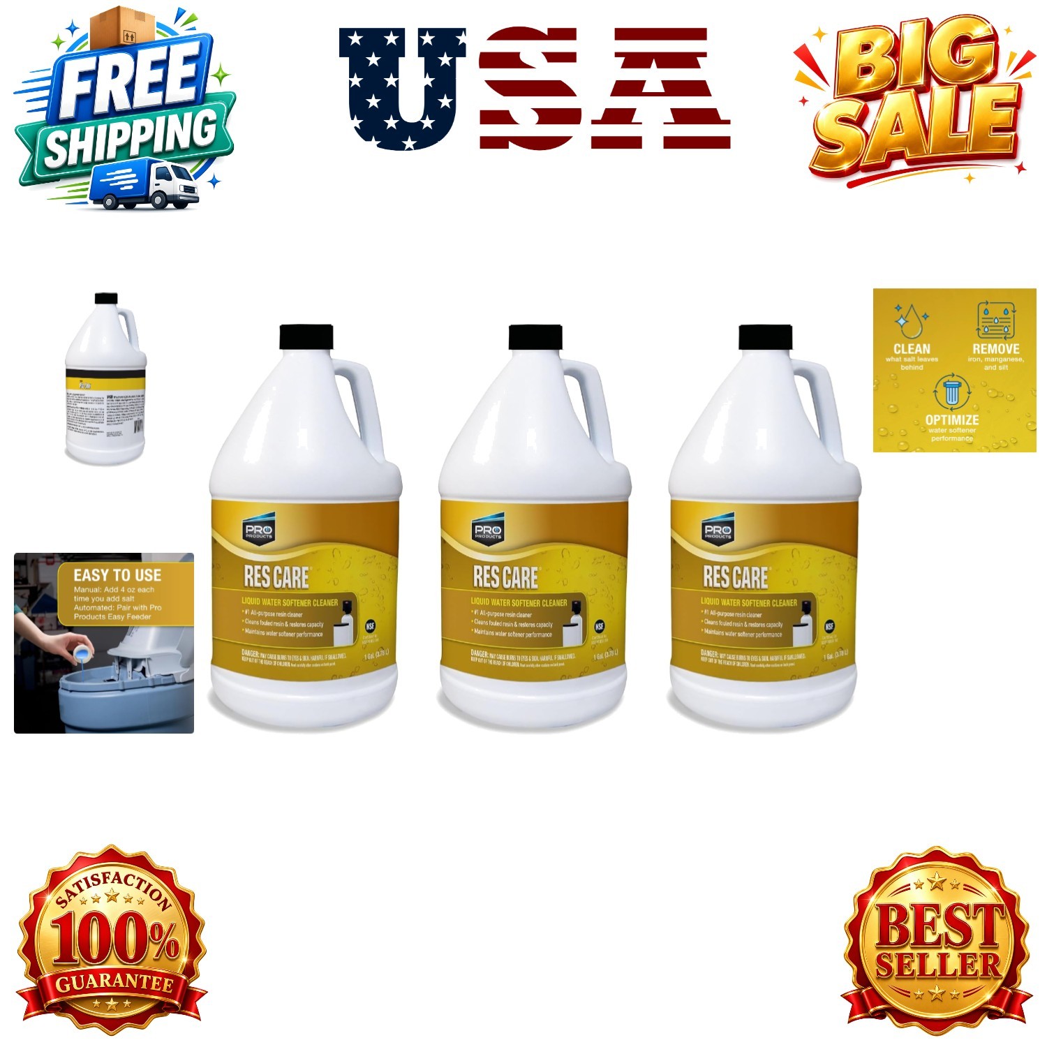 ResCare All-Purpose Water Softener Cleaner Liquid Refill, 1 Gallon, Pack of 3