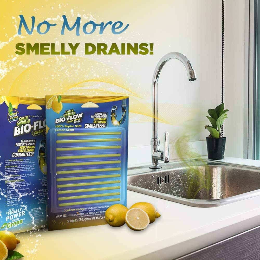 Lemon Scent BIO-FLOW Drain Strips – 12 PAC (Drain Cleaner & Deodorizer)
