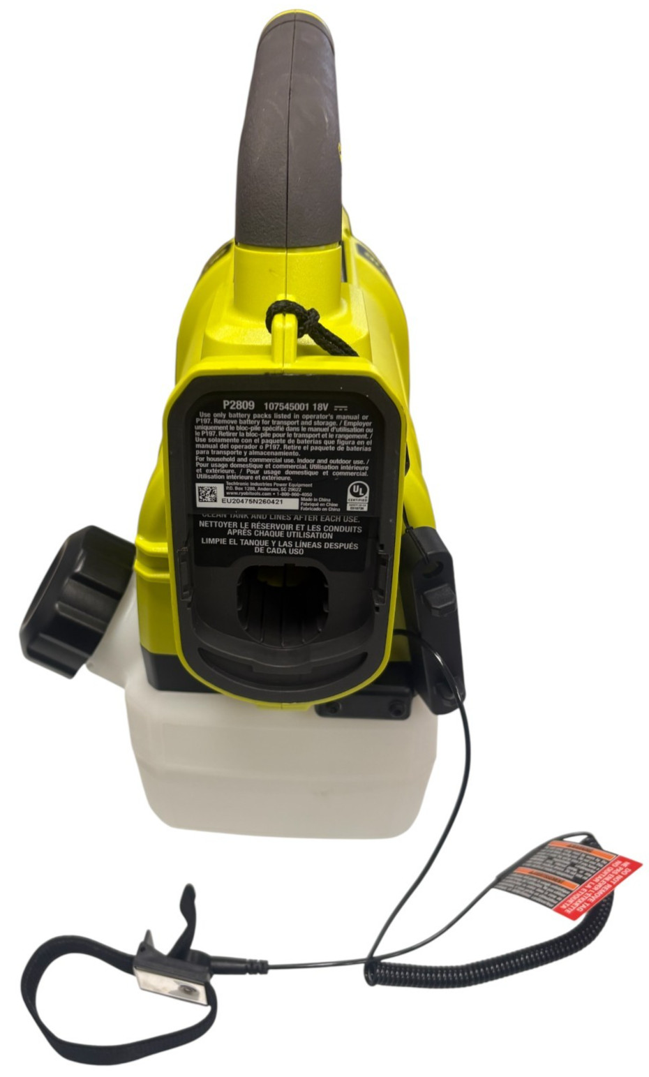 Ryobi One+ 18V Handheld 1/2 Gallon Electrostatic Sprayer Tool Only P2809BTL