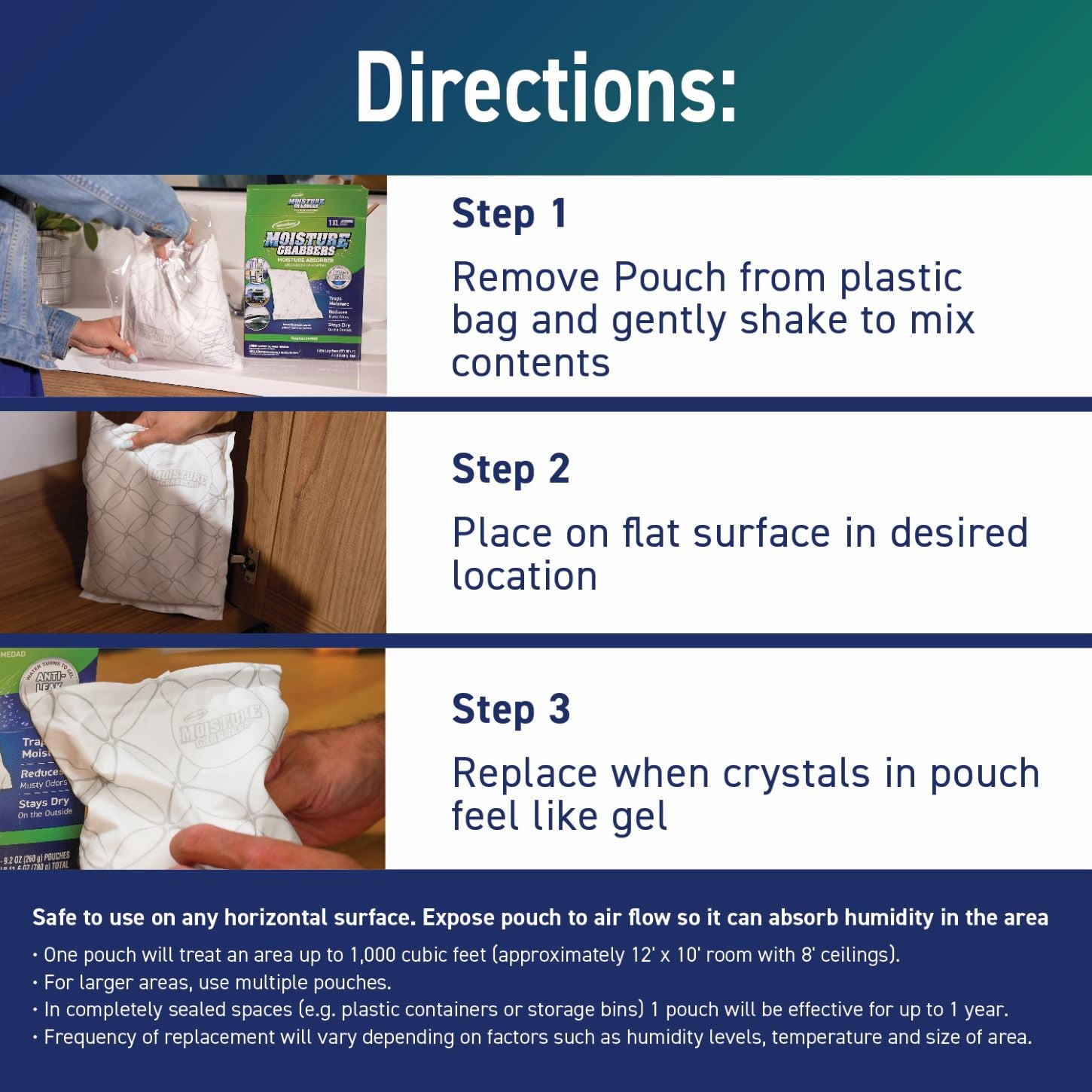 Concrobium Moisture Grabbers Humidity Absorbing Crystal Pouch for Large Areas