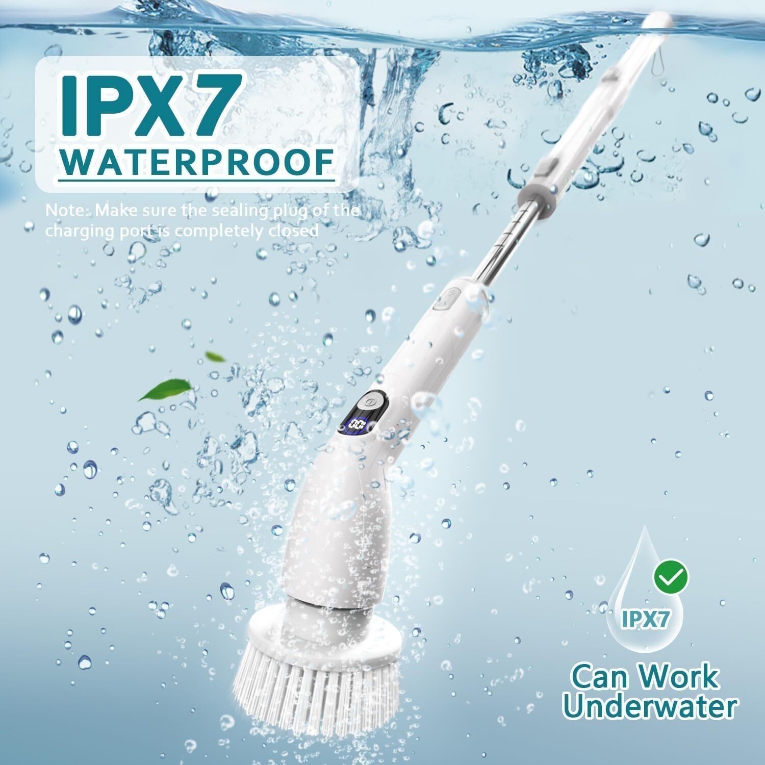 Electric Spin Scrubber Full-Body IPX7 Waterproof Bathroom Cleaning Cordless New