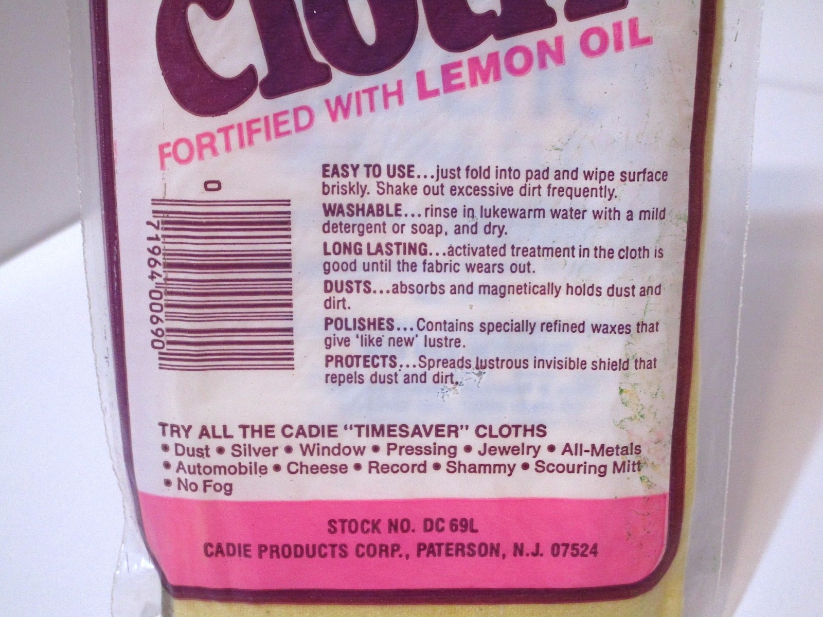 Vtg 1960’s Cadie Dust Catcher Dusting Cloth w/ Lemon Oil for TV or Movie Prop