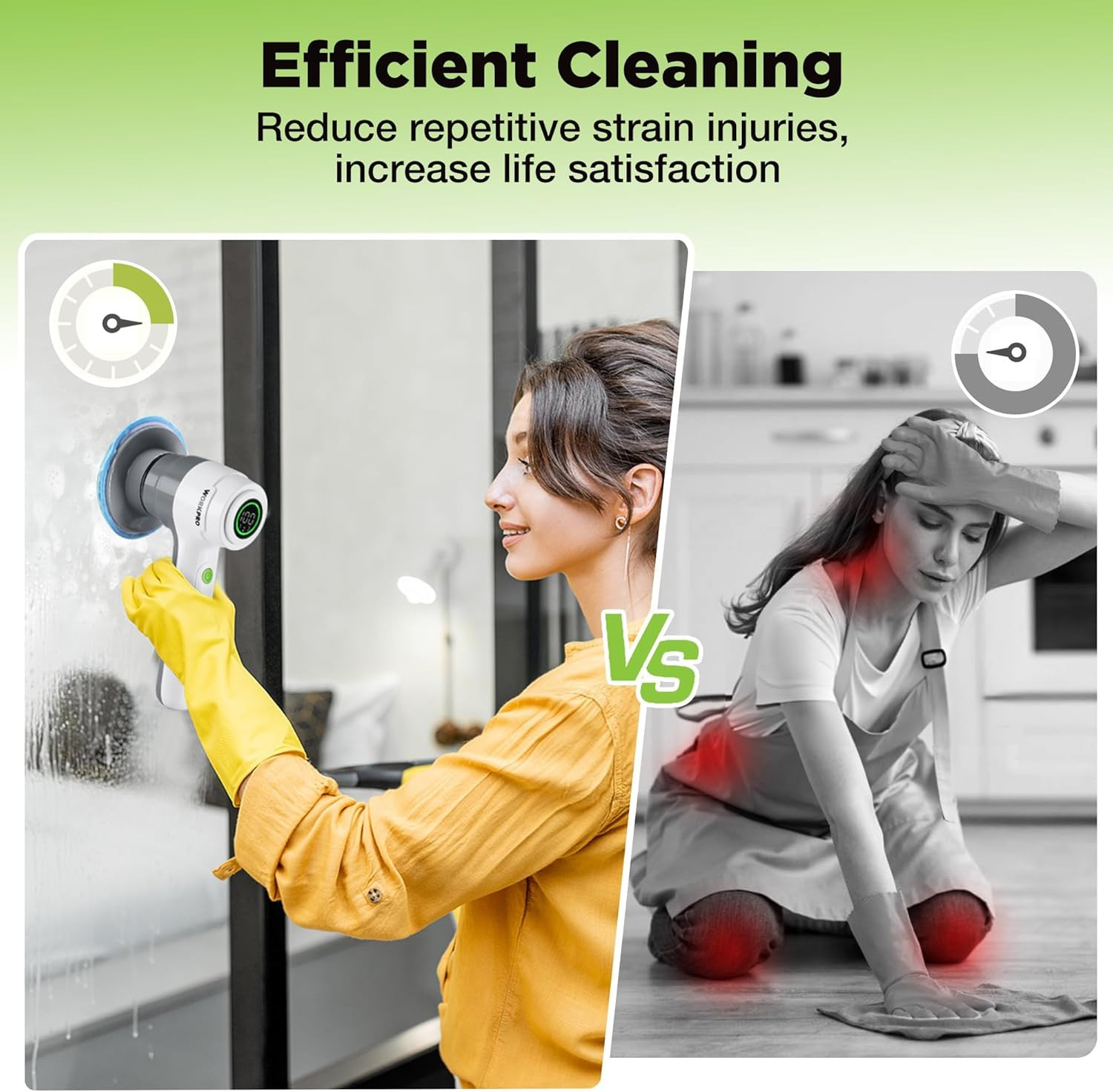 8V Electric Spin Scrubber, 3-Speed Adjustable Shower Scrubber with 6 Replaceable